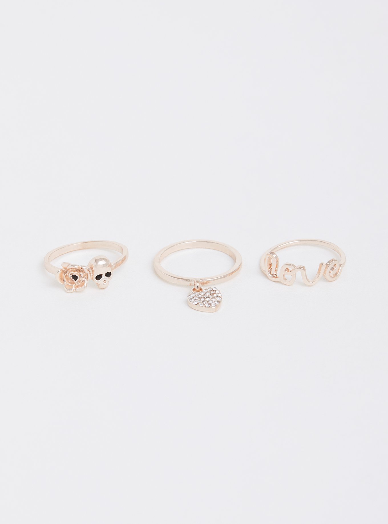 Plus Size - Metallic Skull & Love Ring - Set of 3 - Torrid