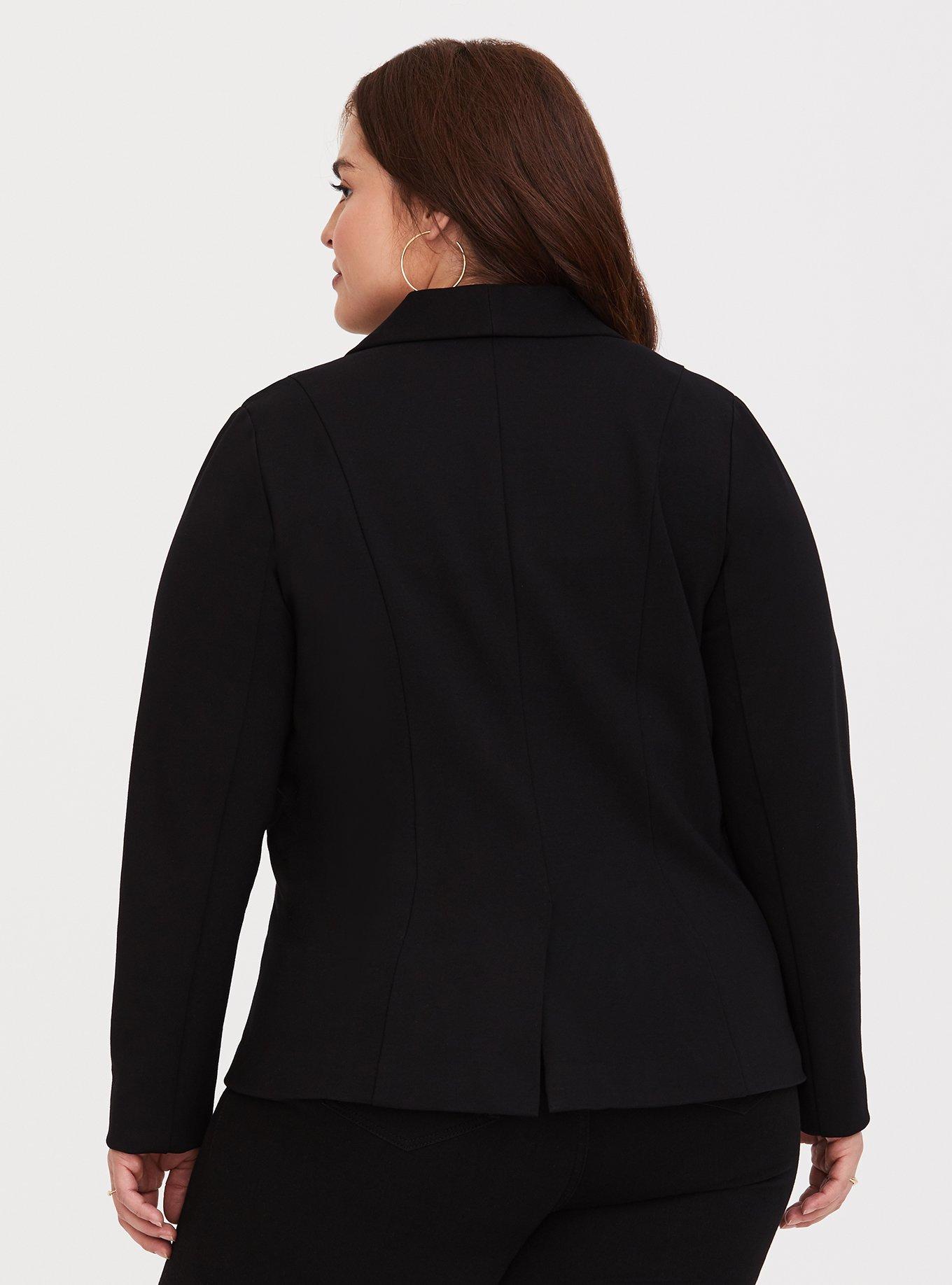 Plus Size Black Modern Ponte Blazer, DEEP BLACK, alternate