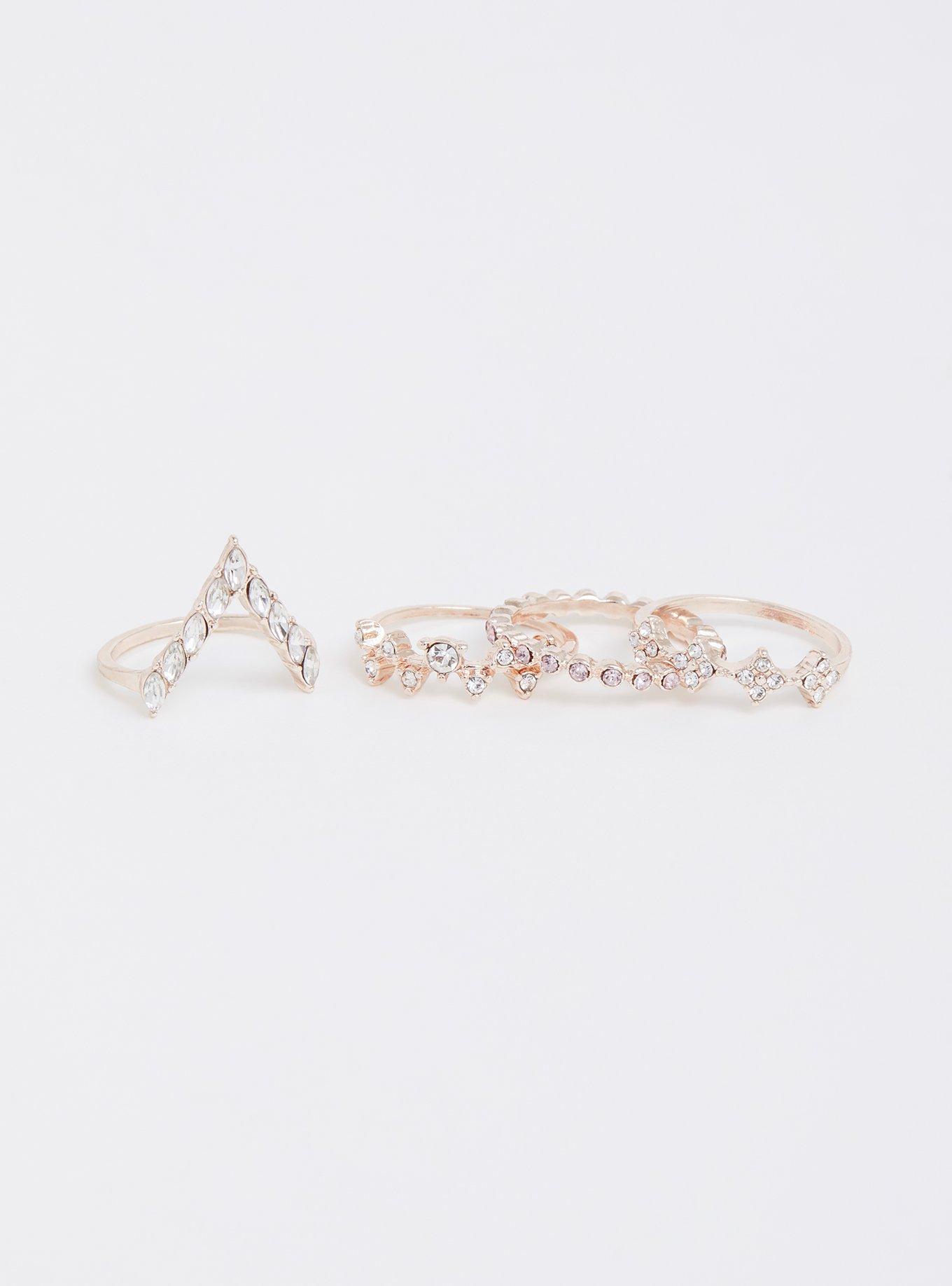 Plus Size Pave Rose Gold Ring - Set of 4, GOLD, alternate