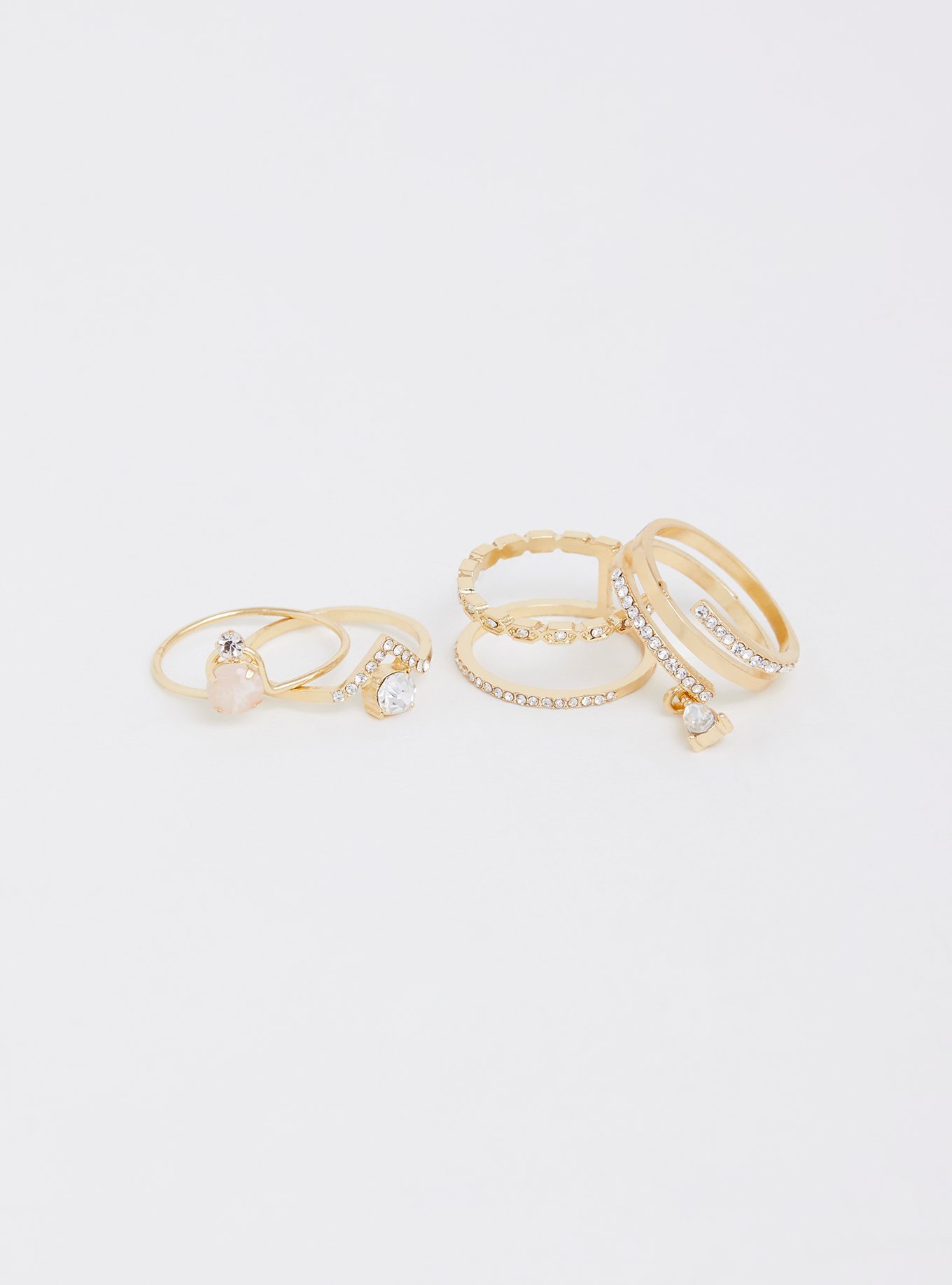 Plus Size - Gold-tone Rhinestone Ring - Set of 4 - Torrid