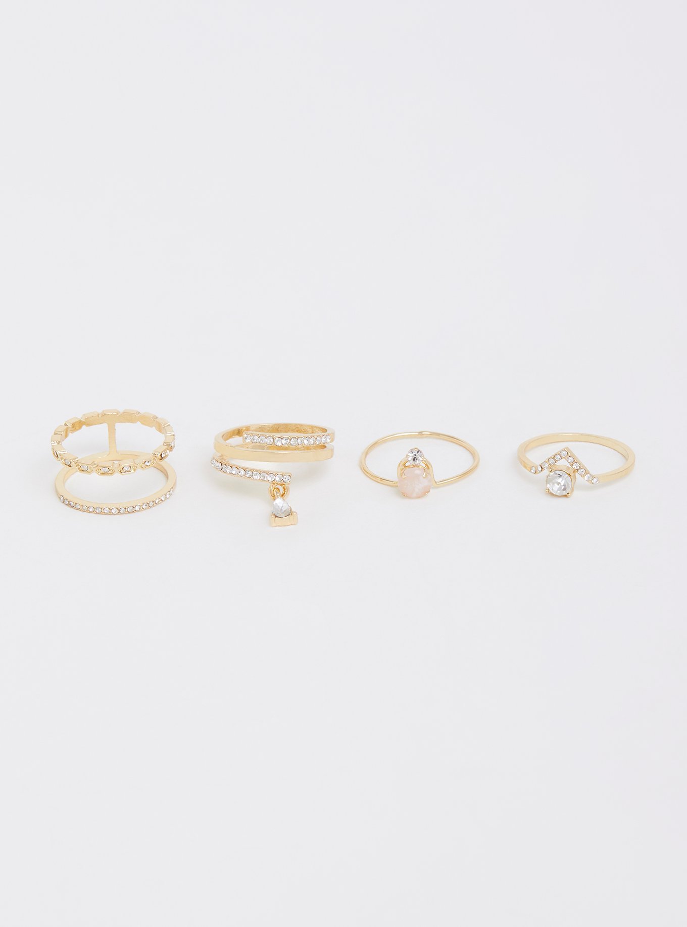 Plus Size - Gold-tone Rhinestone Ring - Set of 4 - Torrid