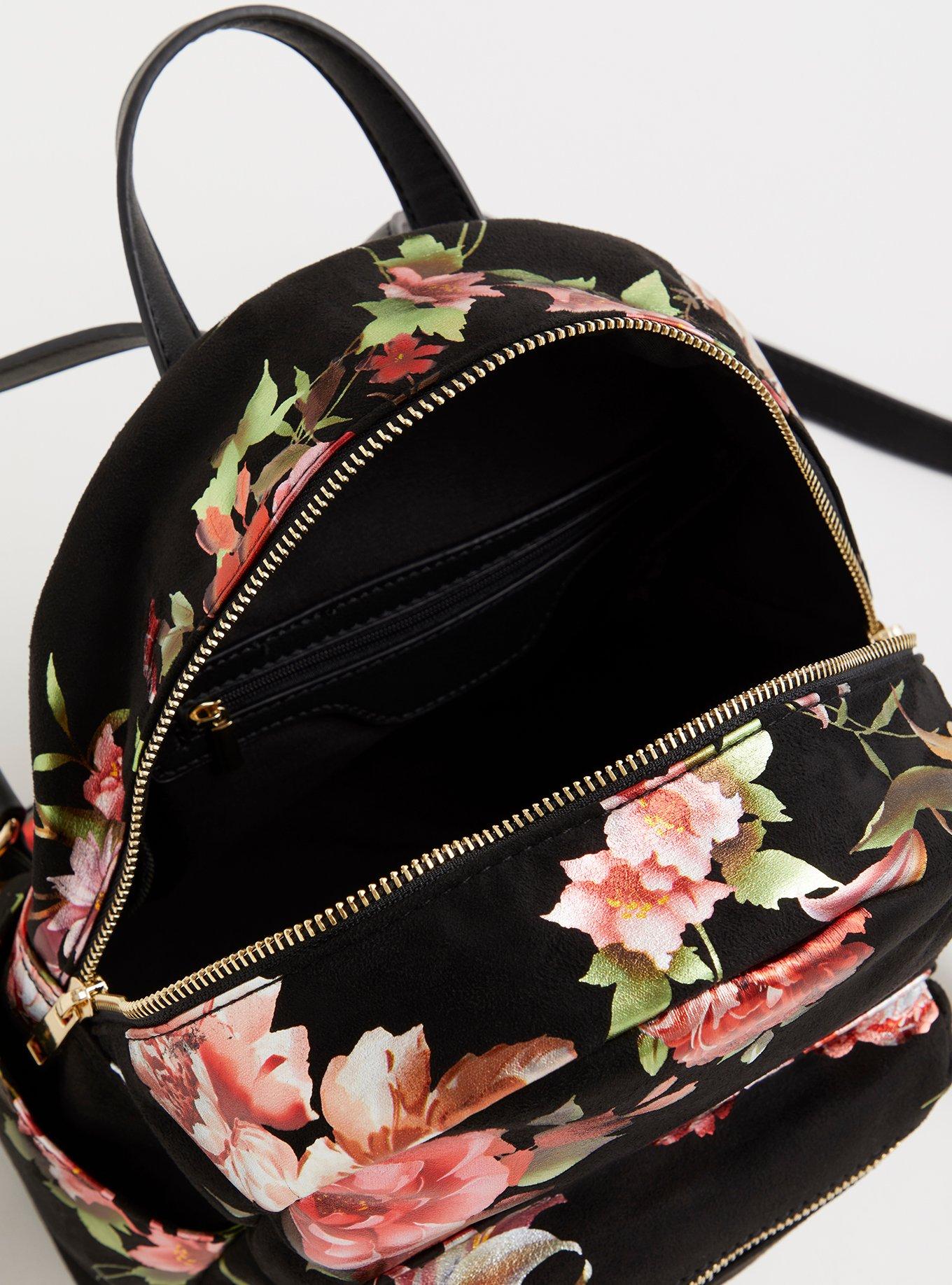 Black floral mini backpack online