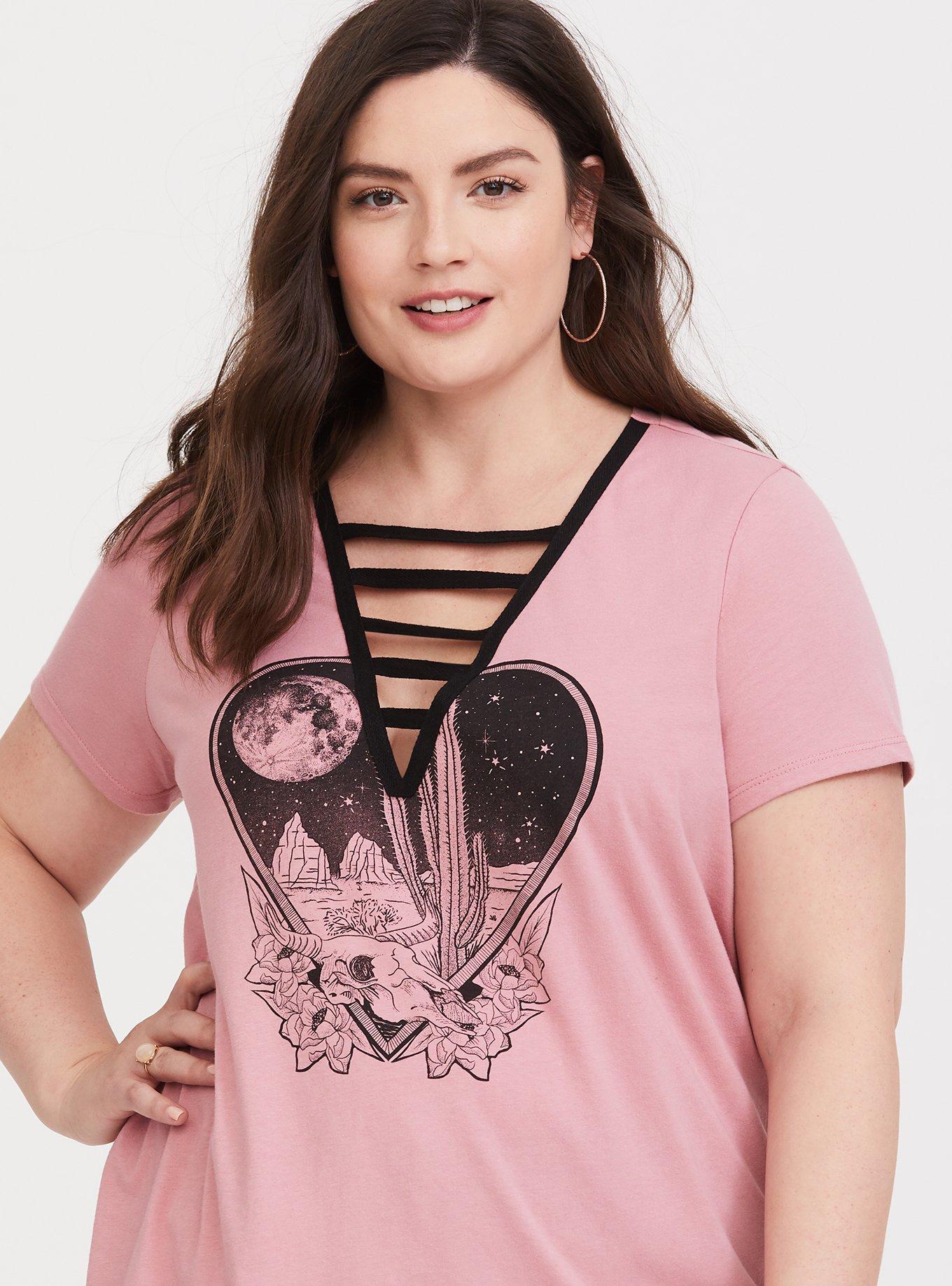 Blush Desert Heart Ladder Neck Slim Fit Tee, , hi-res