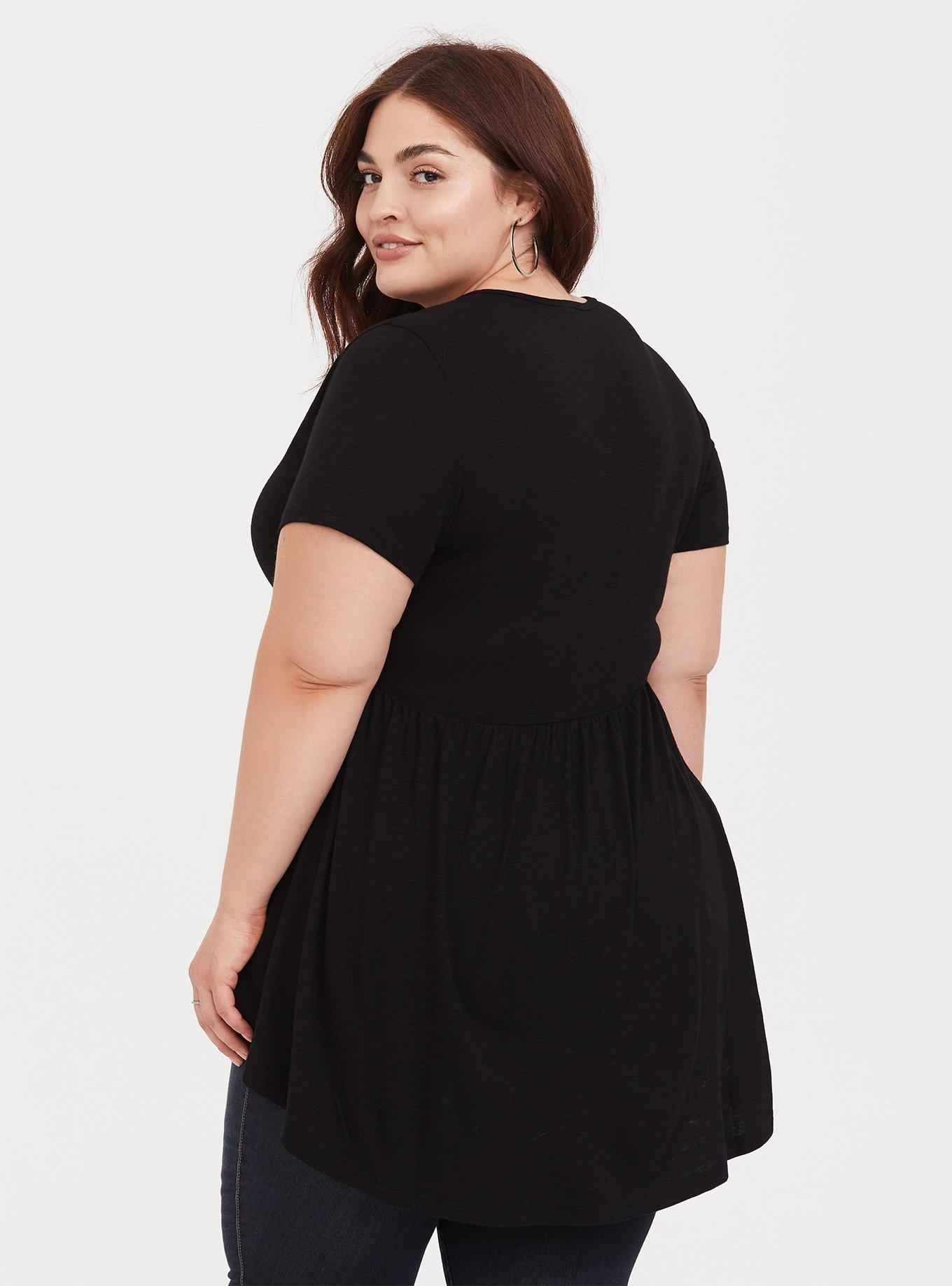 Plus Size - Black Surplice Babydoll Tee - Torrid