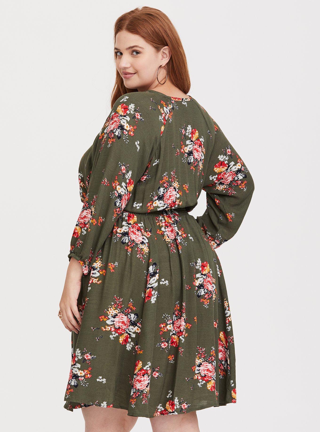 Olive Floral Smocked Skater Dress, EXPLODING BOUQUET, alternate