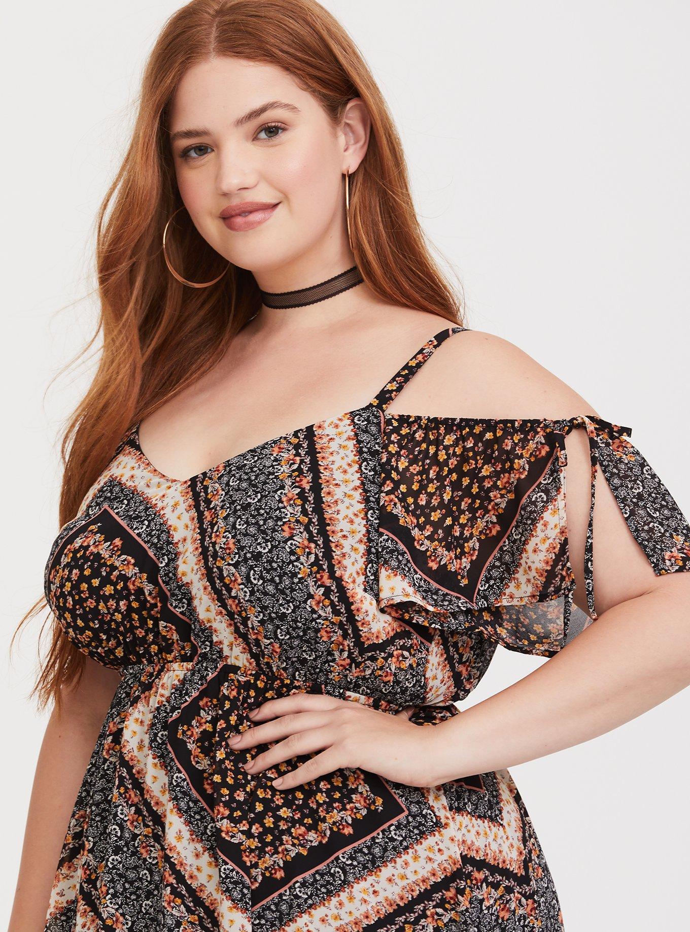 Bandana Cold Shoulder Chiffon Dress, MULTI FLORAL, alternate