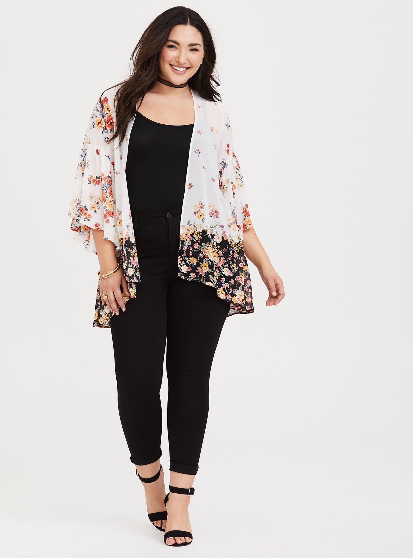 Chiffon Circle Sleeve Kimono, RUSTIC BOUQUET, alternate