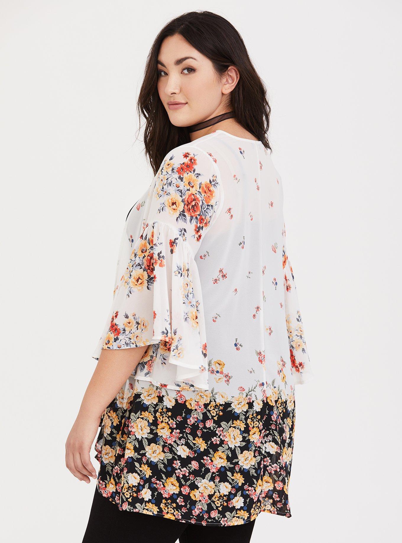 Chiffon Circle Sleeve Kimono, RUSTIC BOUQUET, alternate