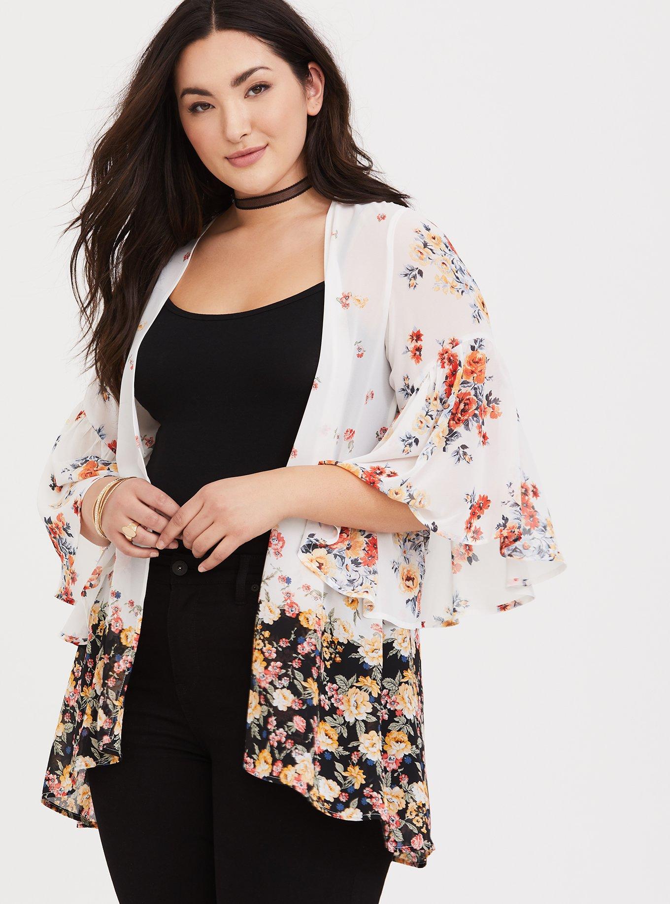 Chiffon Circle Sleeve Kimono, RUSTIC BOUQUET, hi-res