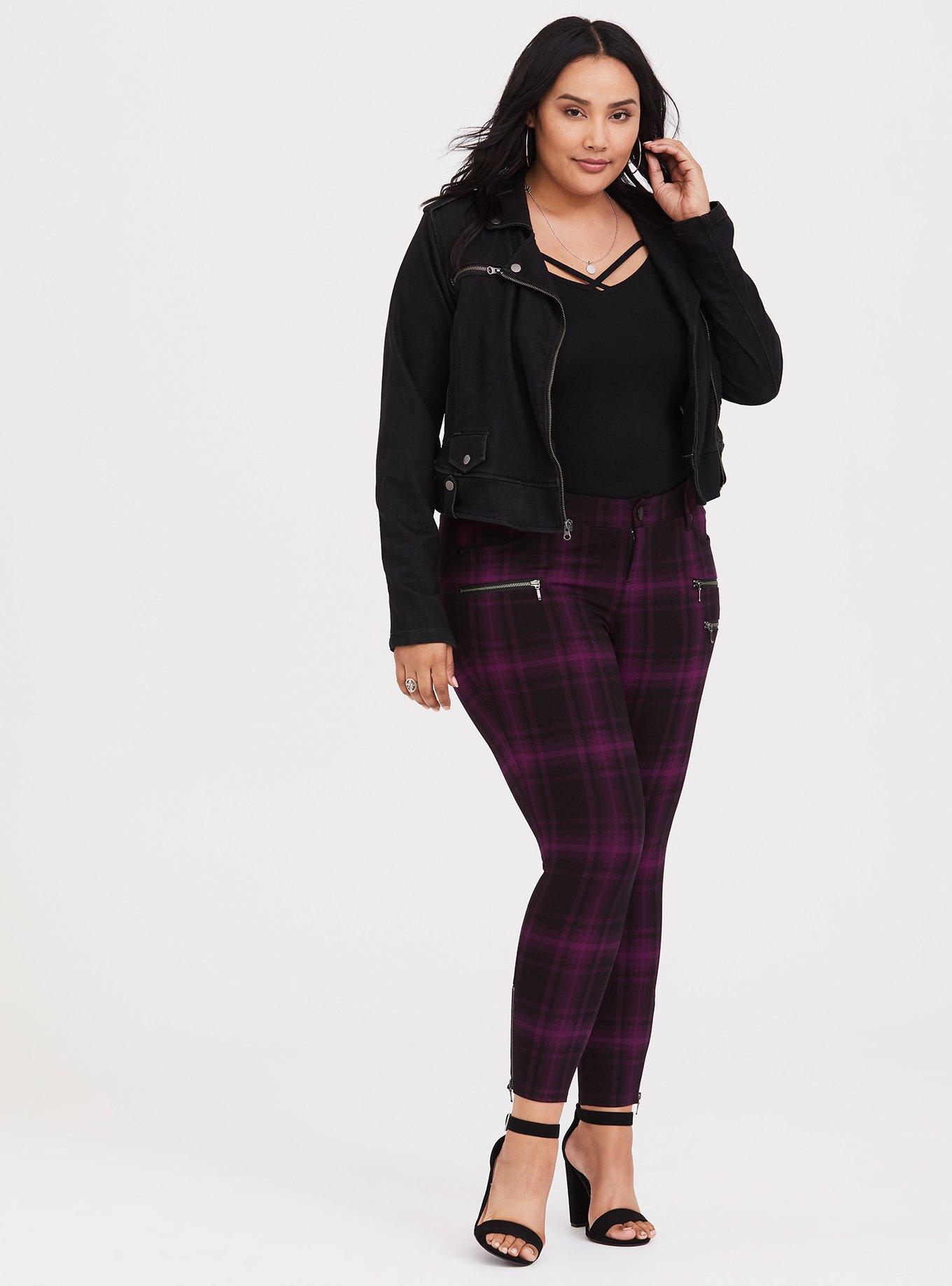 Plus Size Berry Plaid Ponte Stretch Ankle Skinny Pant Torrid