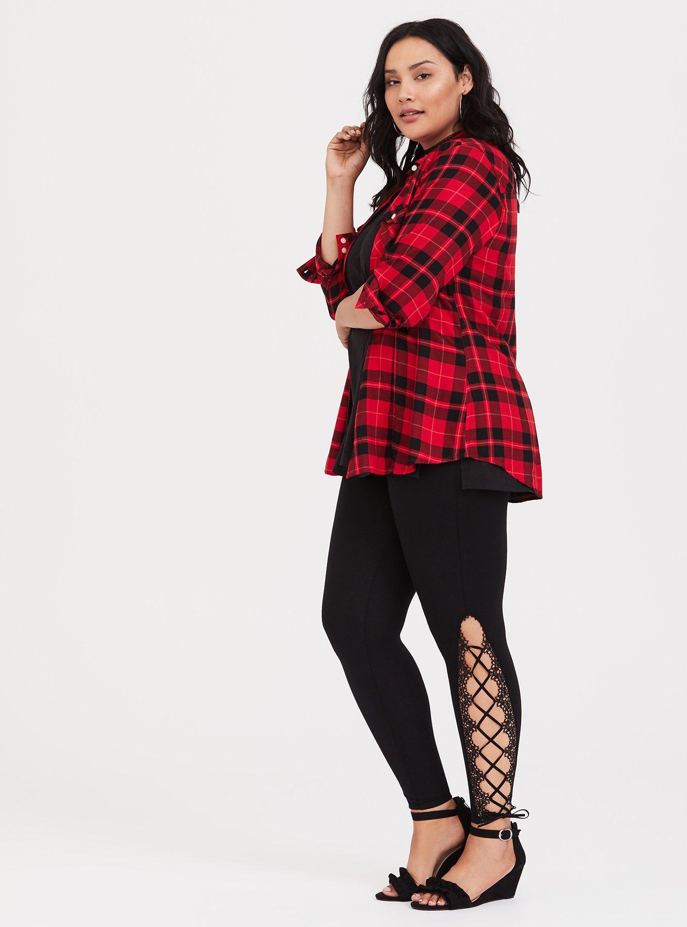 Plus Size Black Crochet Lace-Up Legging, BLACK, hi-res