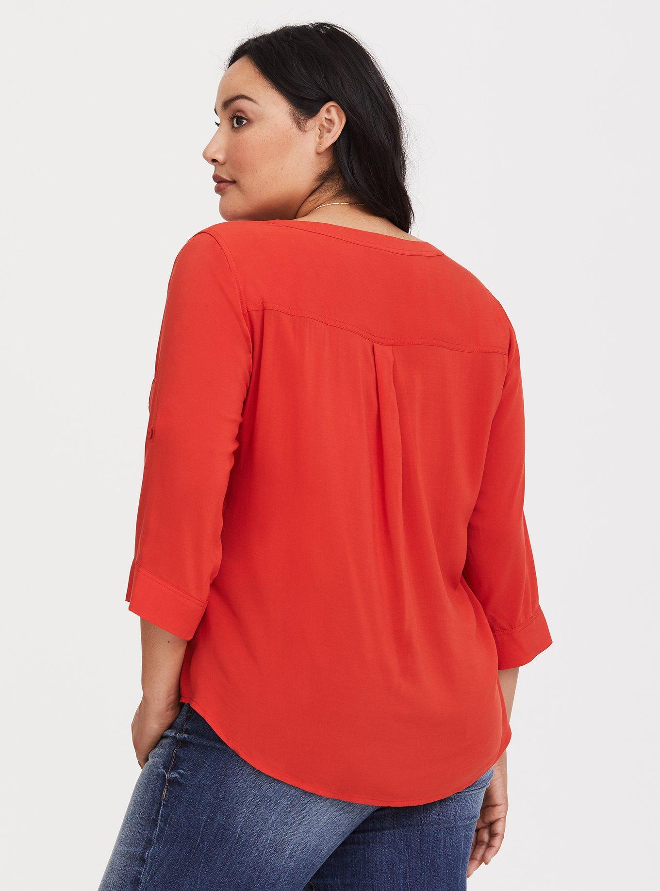 Plus Size Harper - Orange Challis Pullover Blouse, RED, alternate