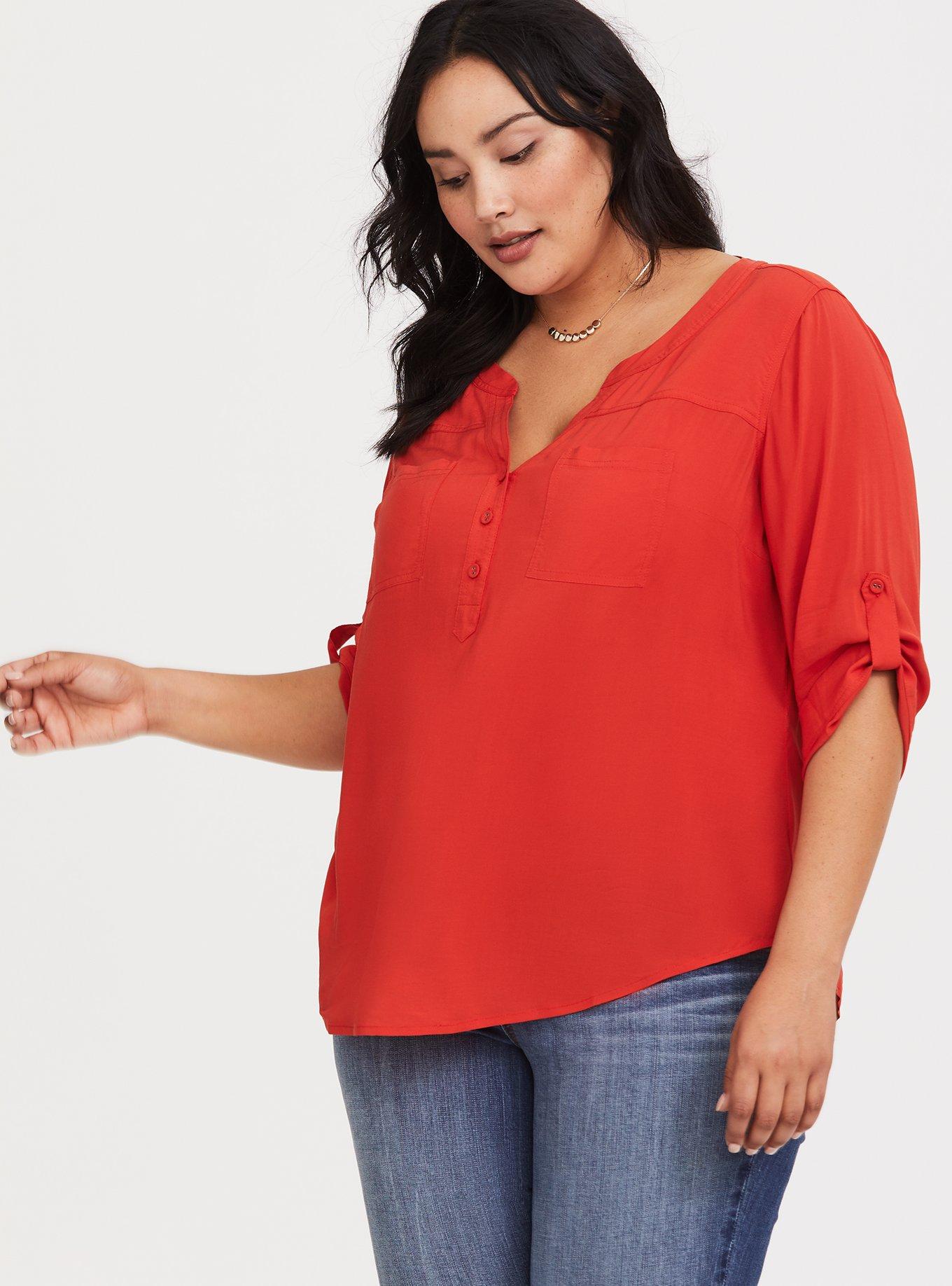 Plus Size Harper - Orange Challis Pullover Blouse, RED, alternate