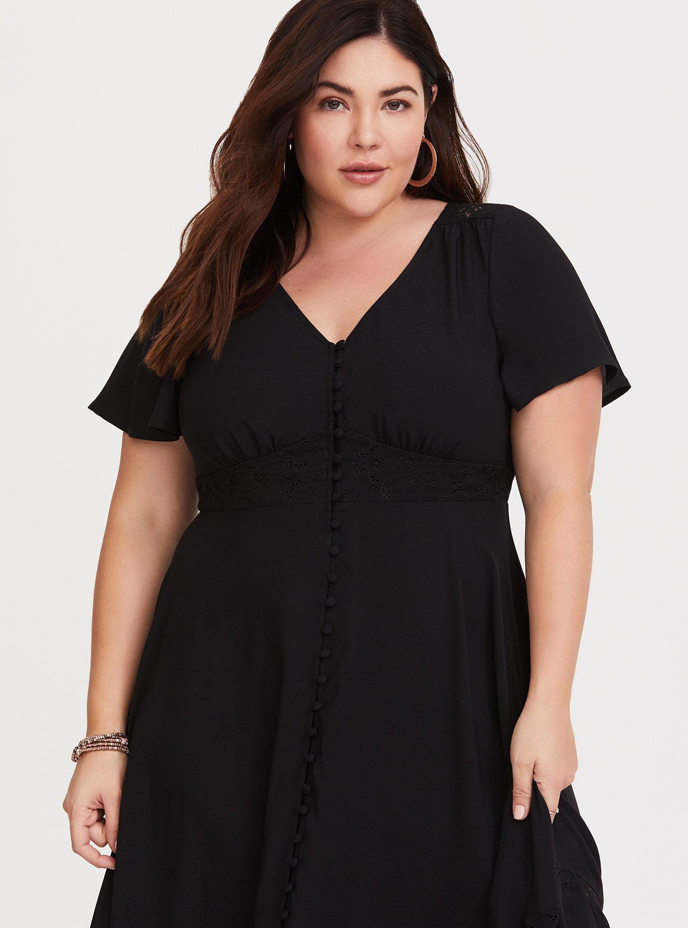 Plus Size - Black Button-Front Challis Maxi Dress - Torrid