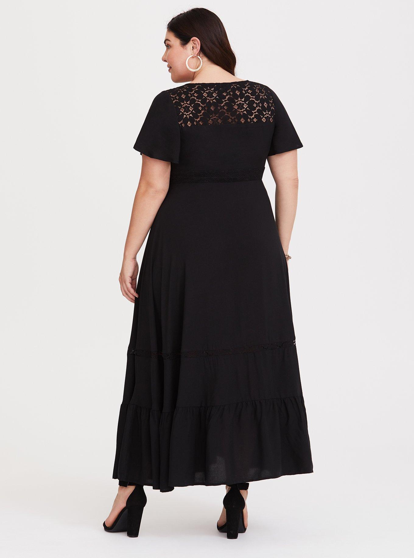 Black Button-Front Challis Maxi Dress