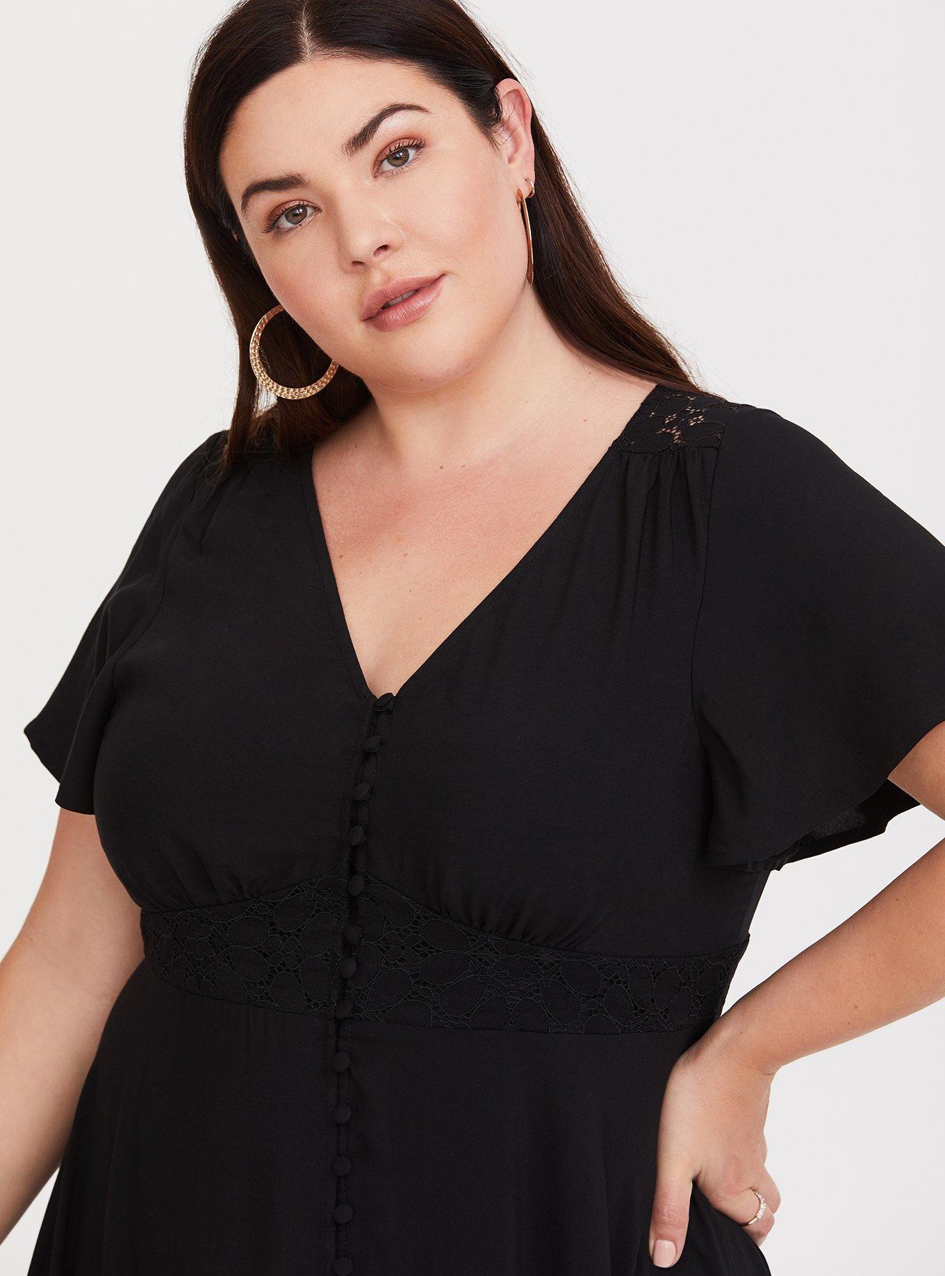 Plus Size - Black Button-Front Challis Maxi Dress - Torrid