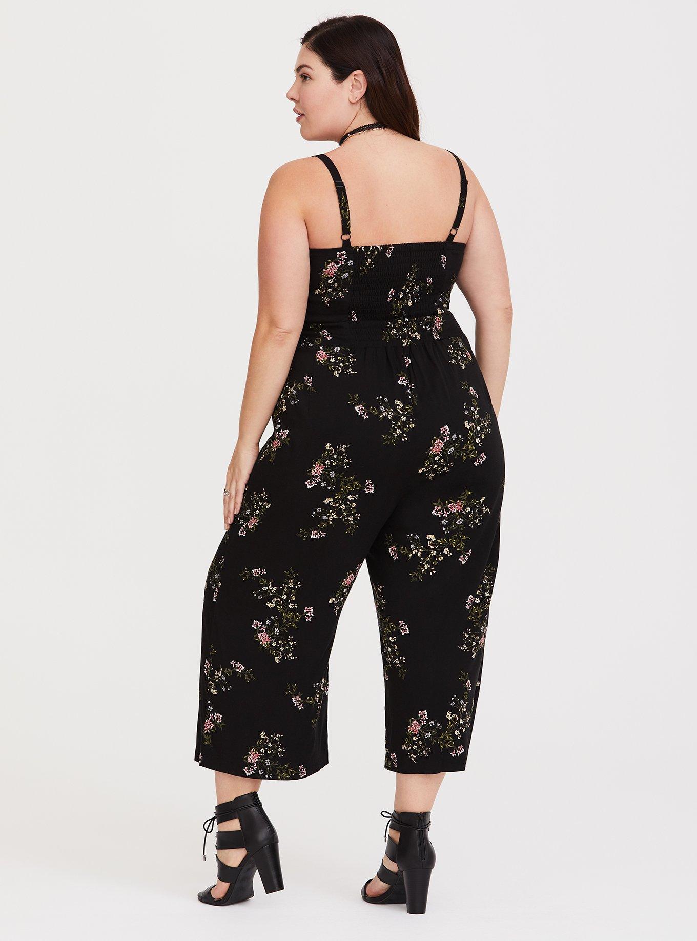 Challis Culotte Jumpsuit, BLACK FLORAL, alternate