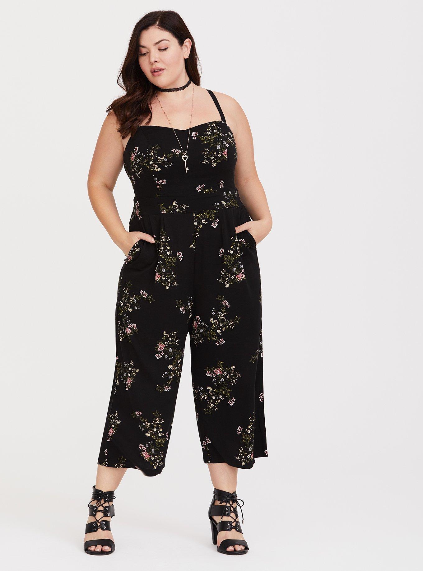 Challis Culotte Jumpsuit, BLACK FLORAL, hi-res