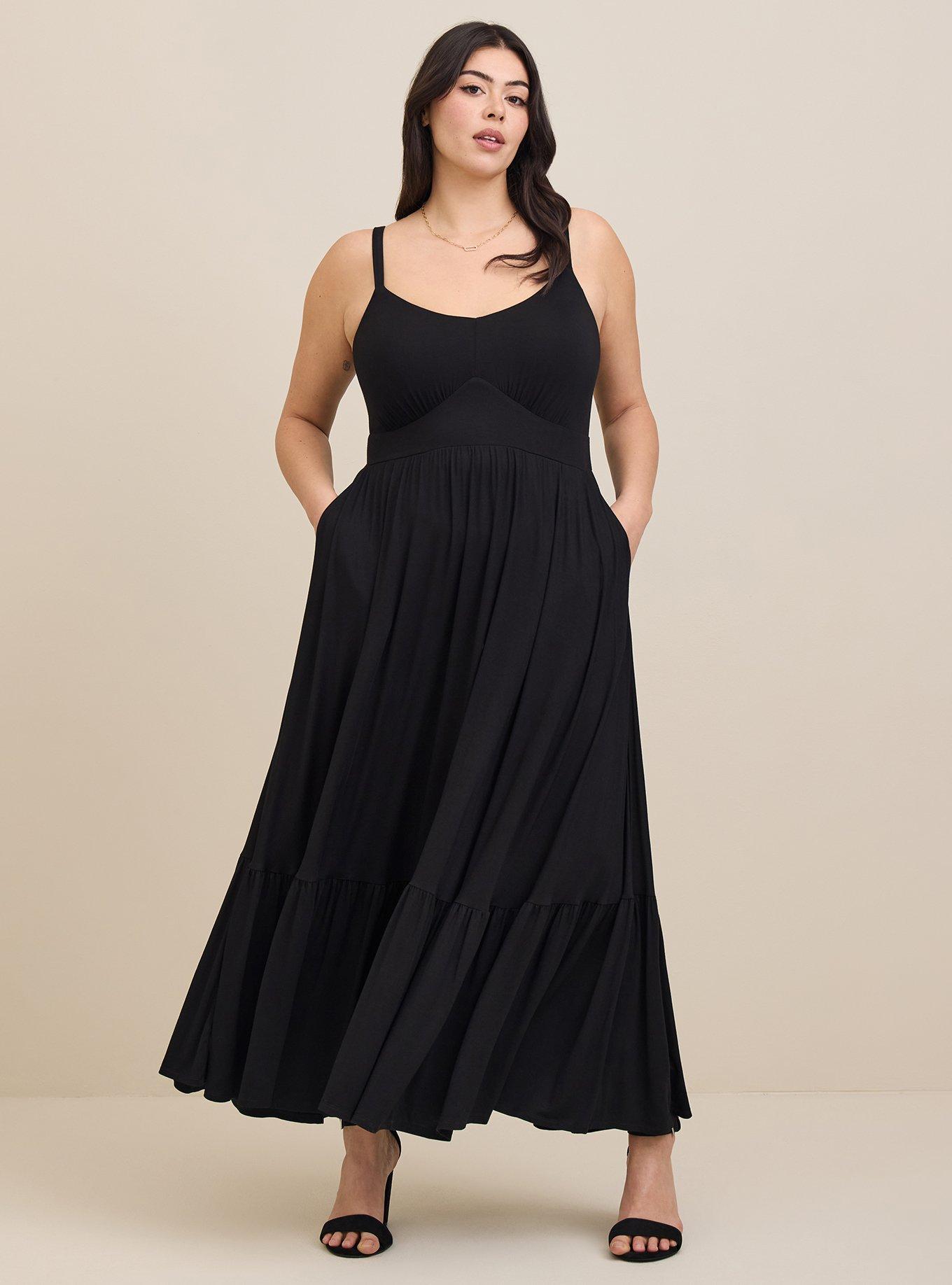 Maxi Super Soft Tiered Dress, BLACK, hi-res