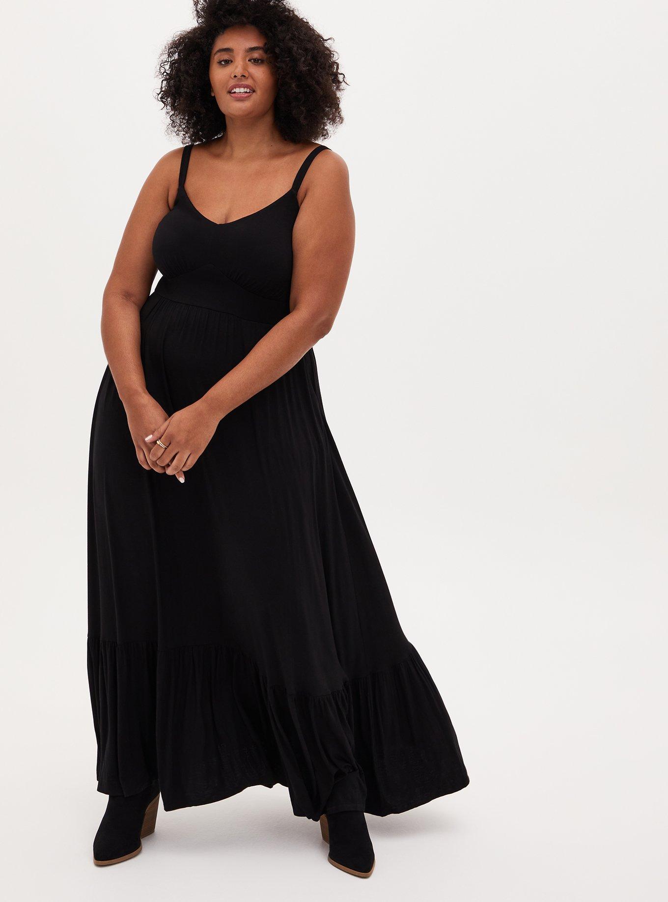 New Womens PLUS SIZE SOLID BLACK JERSEY BOHO MAXI DRESS POCKETS XL 1X 2X 3X  USA