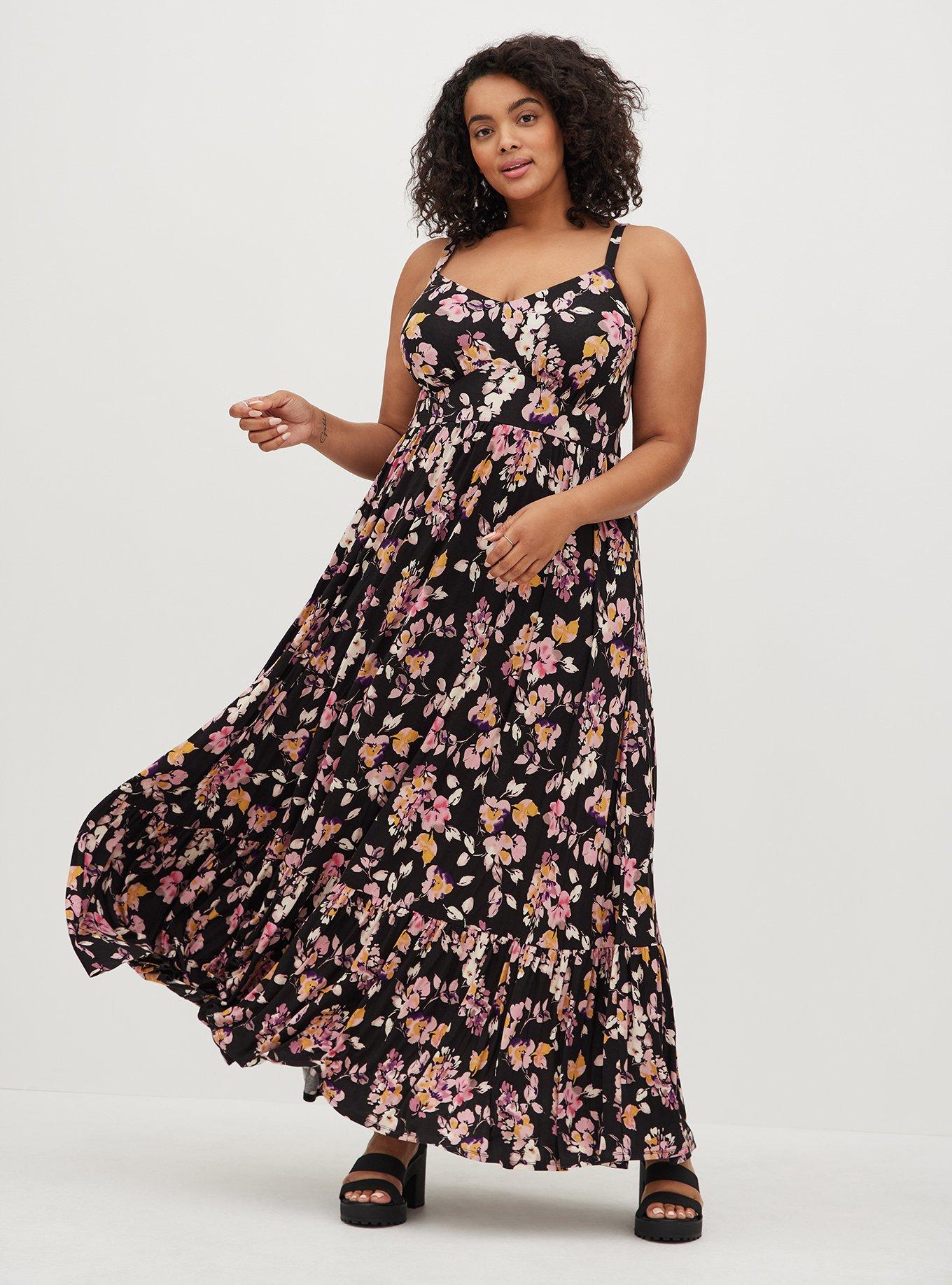 Maxi Super Soft Tiered Dress, BLACK FLORAL, alternate