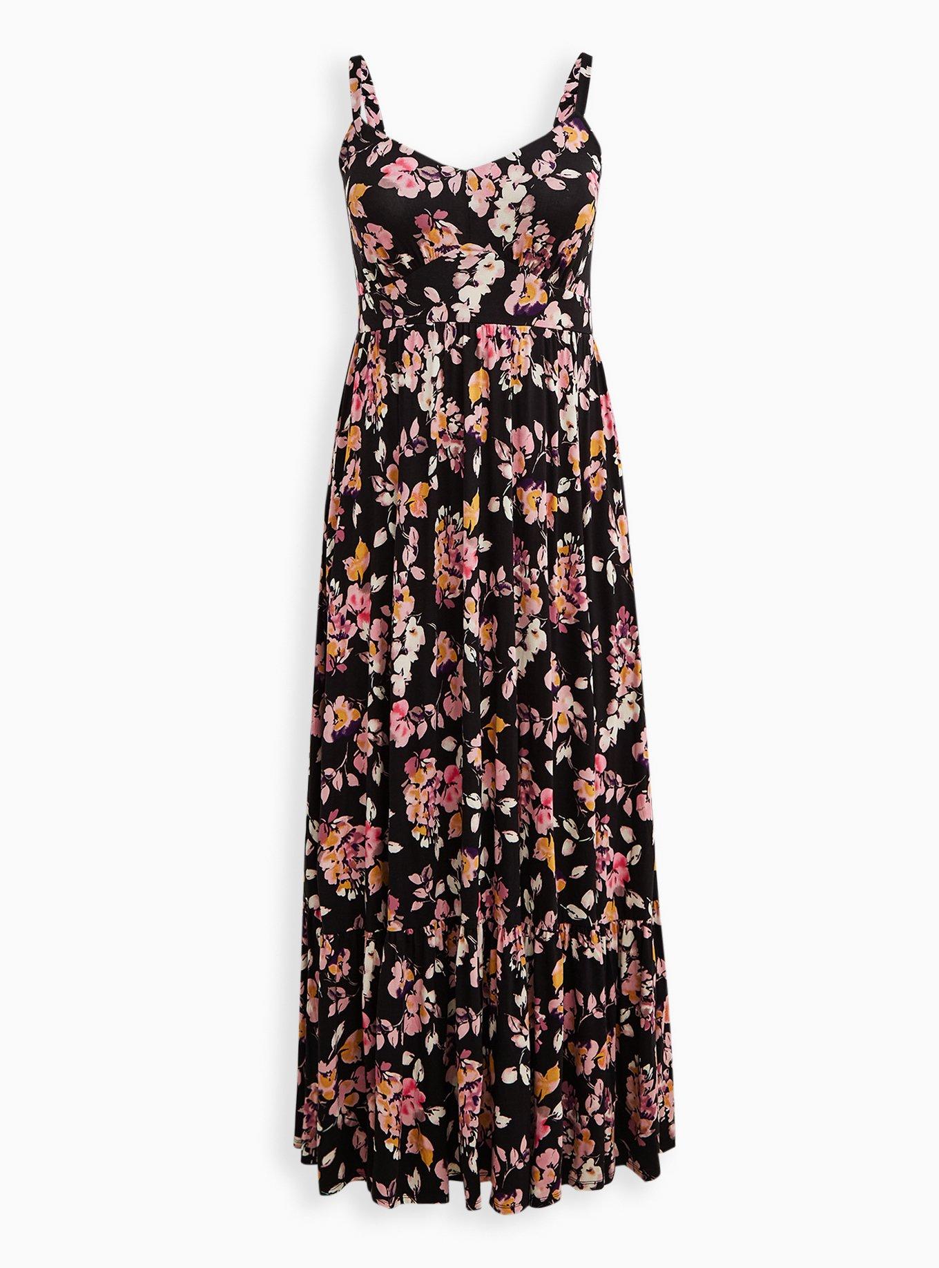 Maxi Super Soft Tiered Dress, BLACK FLORAL, hi-res