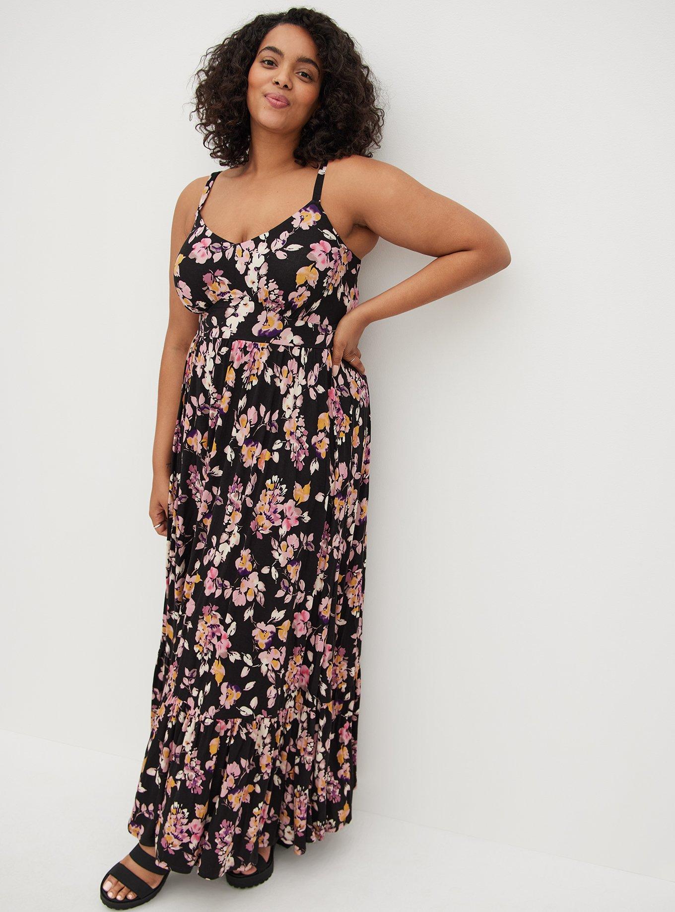 Maxi Super Soft Tiered Dress, BLACK FLORAL, hi-res