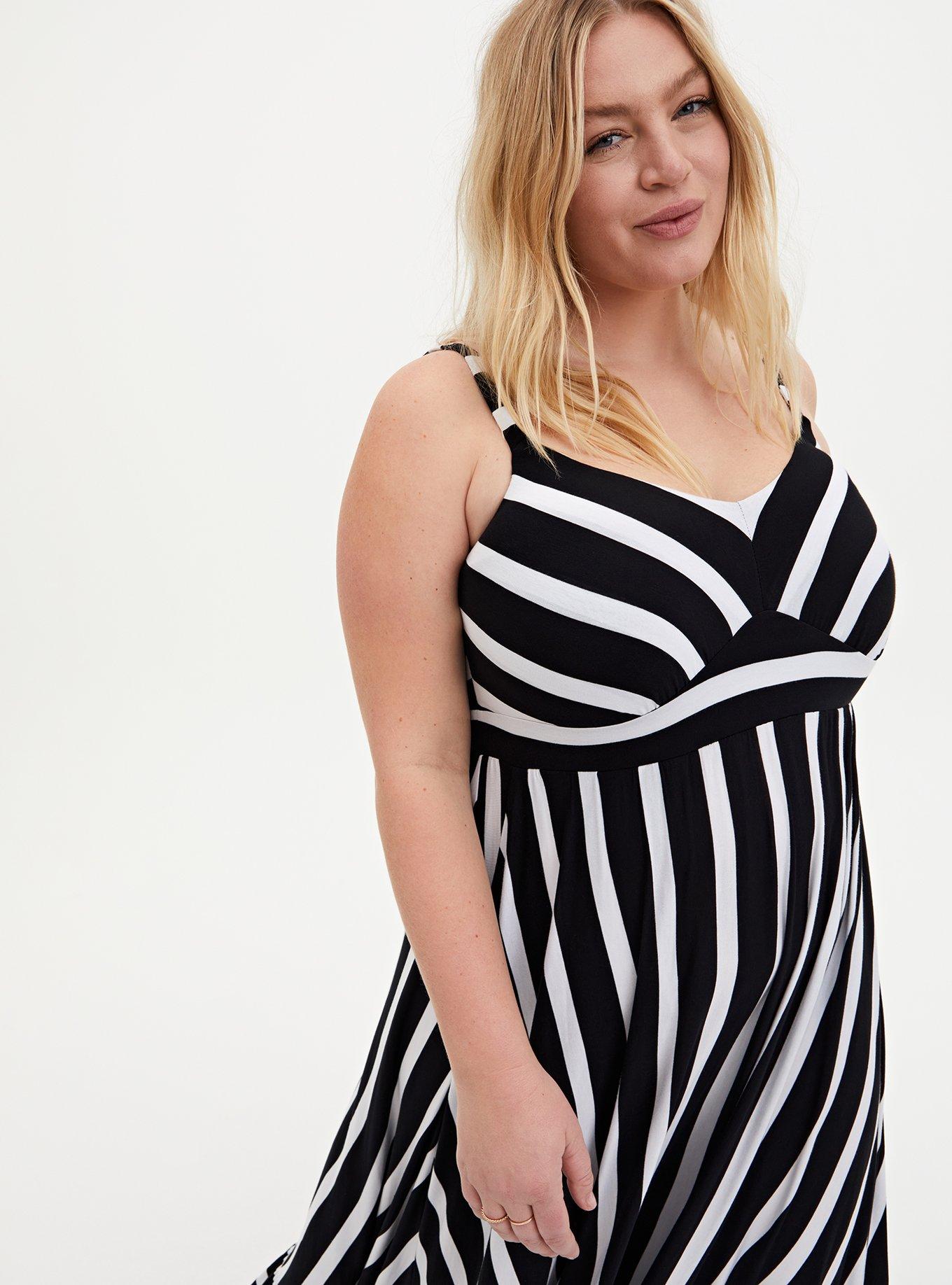Plus Size Maxi Super Soft Tiered Dress, BLACK WHITE STRIPE, alternate