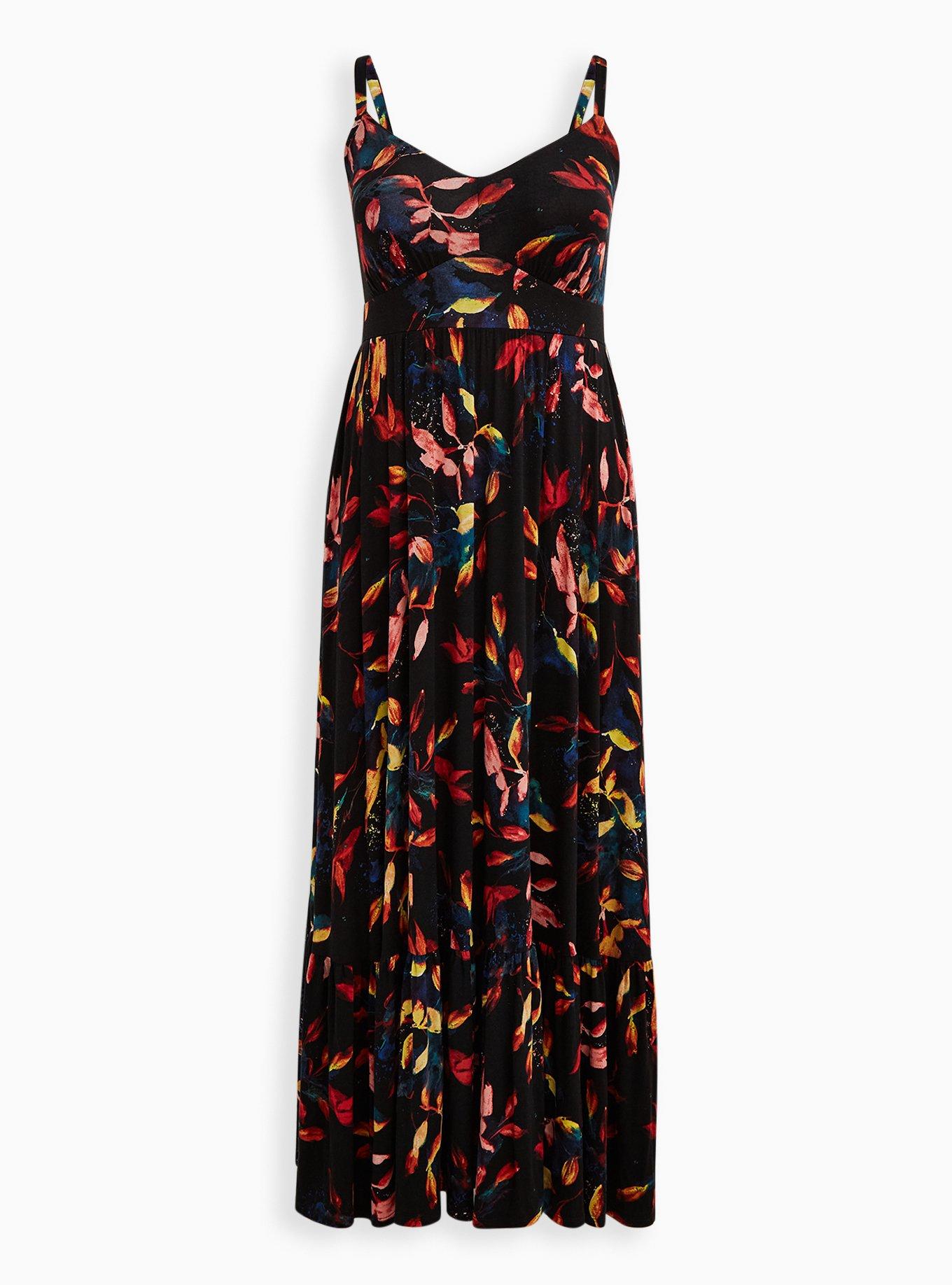 Plus Size Maxi Super Soft Tiered Dress, BLACK FLORAL PRINT, hi-res