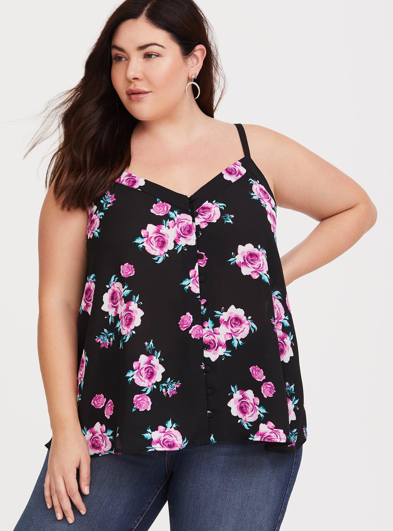 Black Floral Georgette Swing Cami, NONEC, alternate