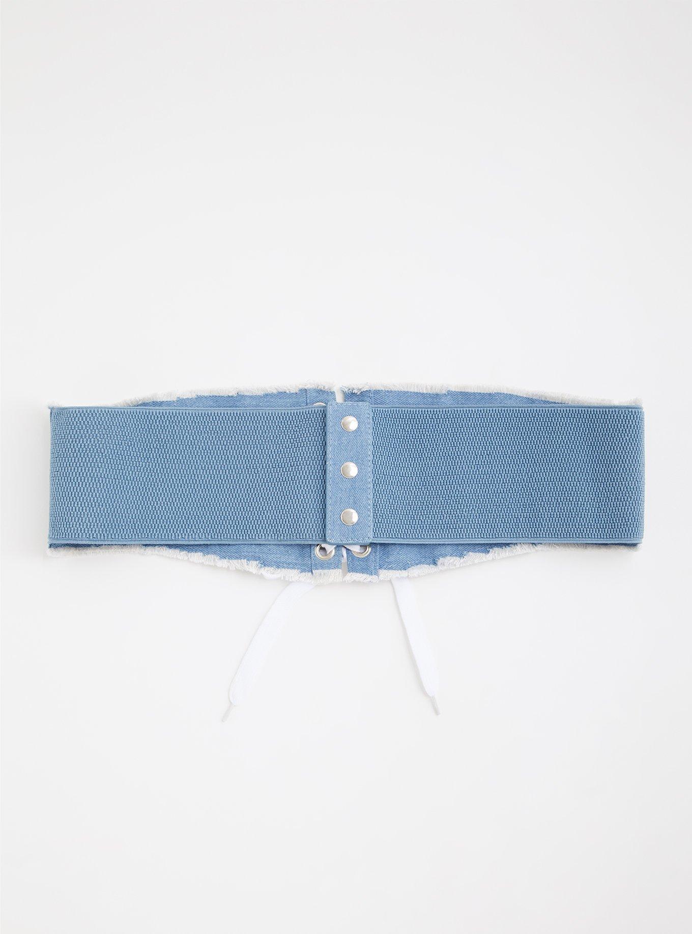 Plus Size Frayed Denim Lace-Up Corset Belt, BLUE, alternate