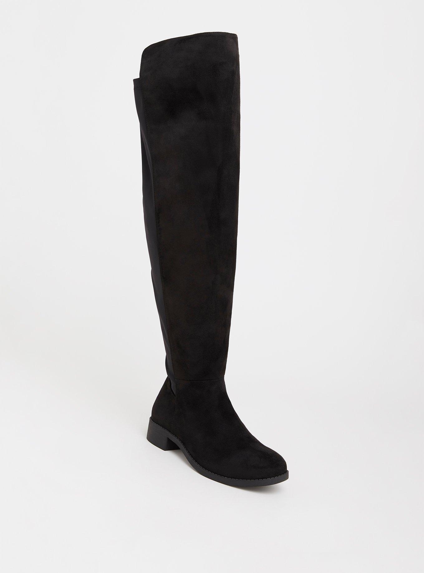 Plus Size Black Neoprene Over the Knee Boot Wide Width Wide