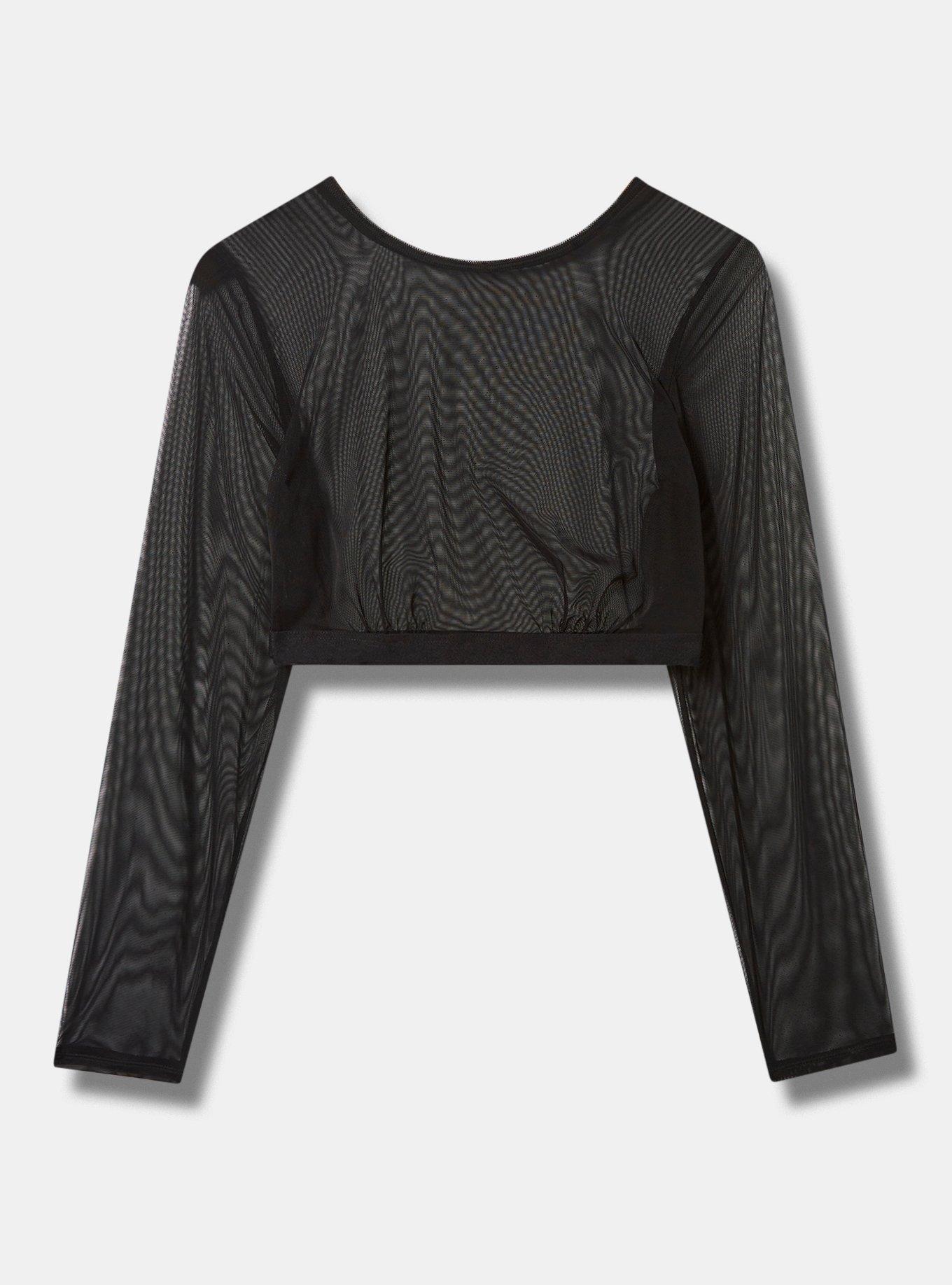 Torrid Stretch Mesh Shirred Bodice Crop Top Black Plus Size 0 L 12 #D53652