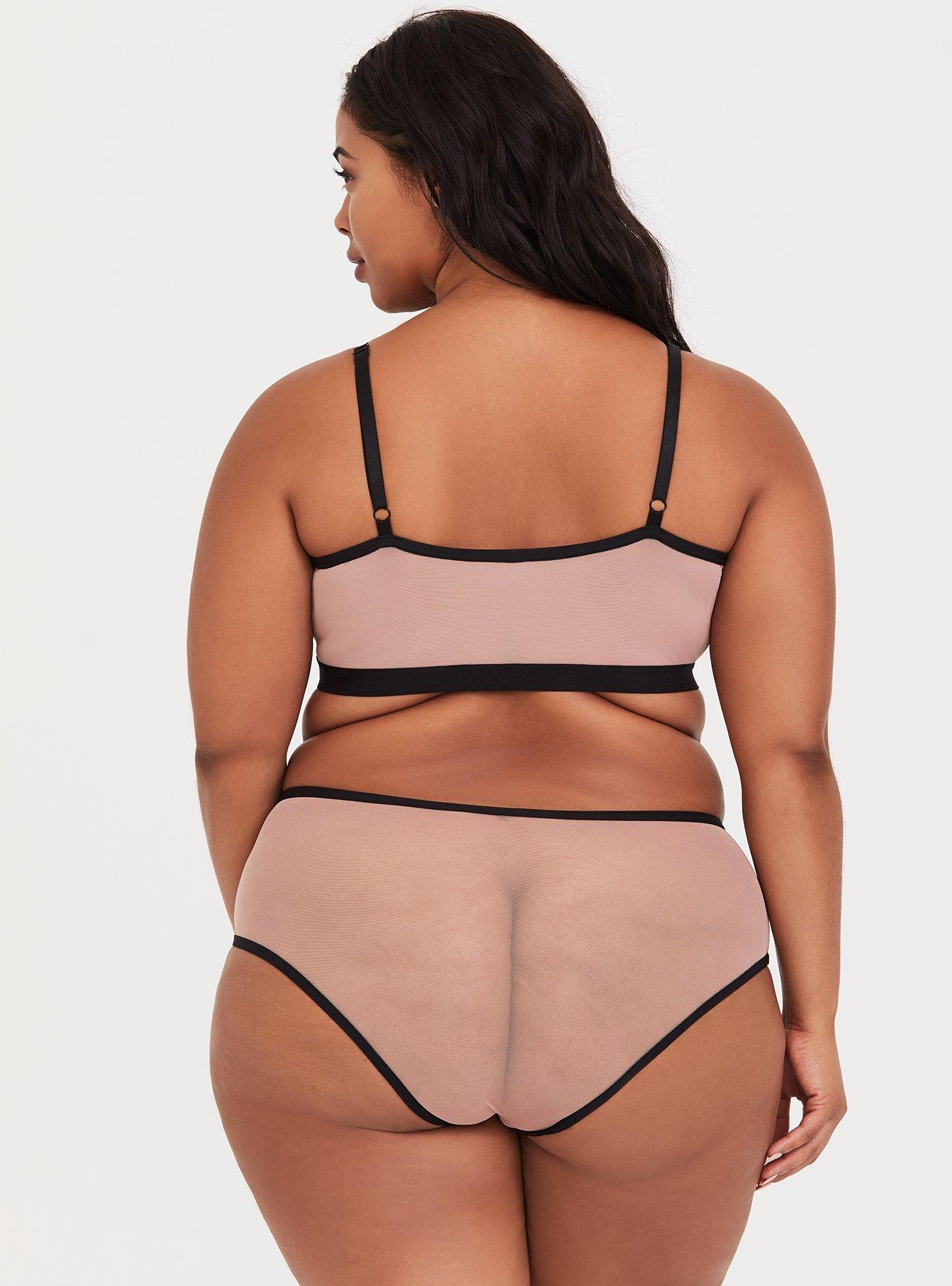 Plus Size Strappy Mesh Applique Bralette, PINK, alternate
