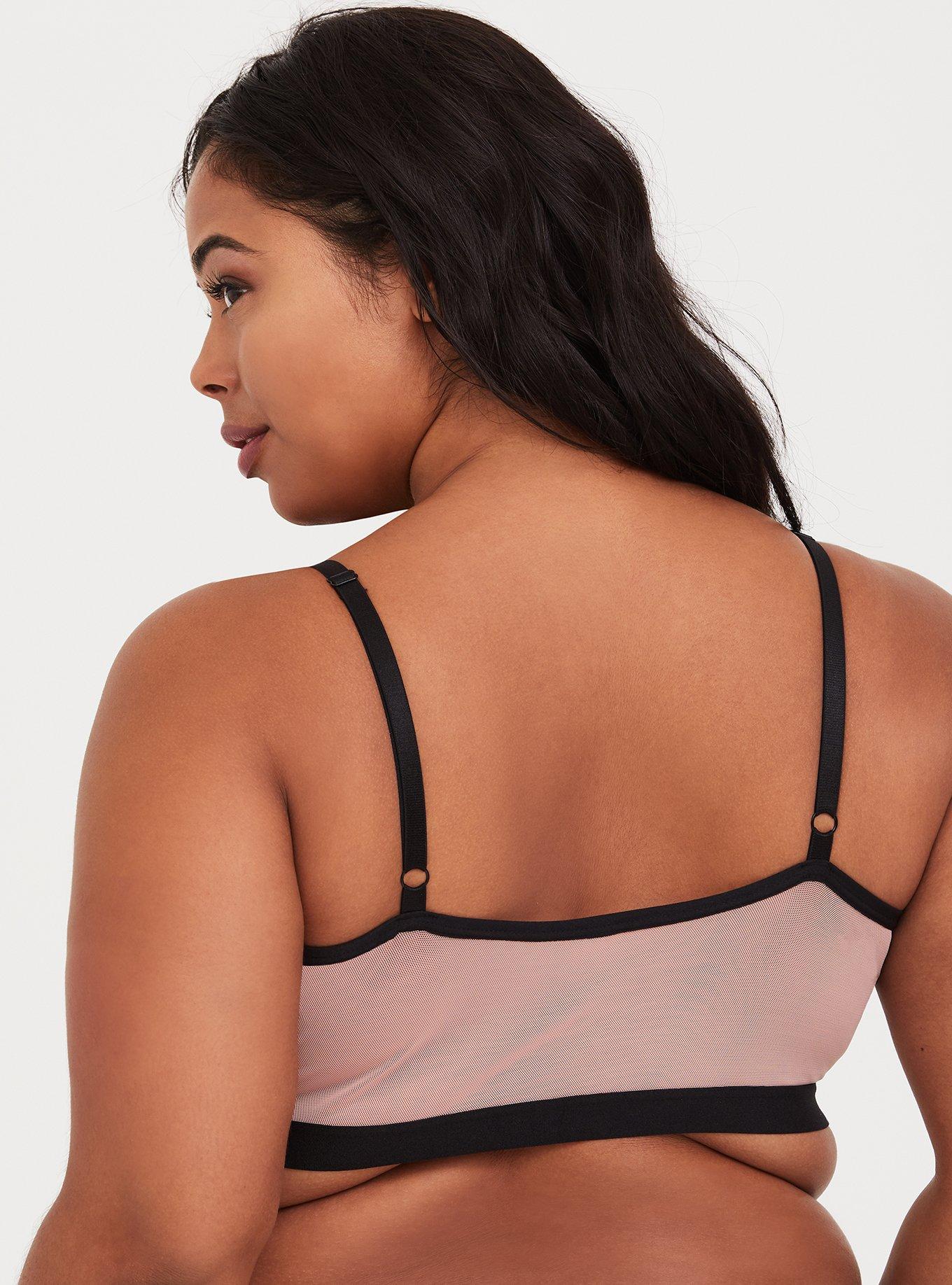 Plus Size Strappy Mesh Applique Bralette, PINK, alternate