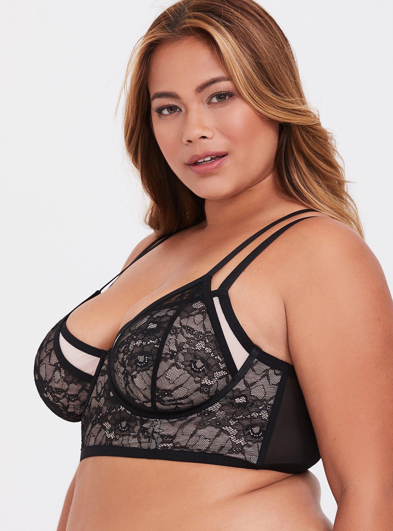Black Lace & Mesh Layered Underwire Bralette, RICH BLACK, alternate