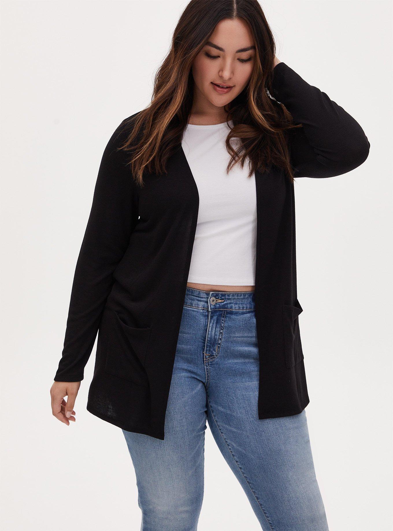 Fange Rundt og rundt Bløde Plus Size - Black Hacci Cardigan - Torrid