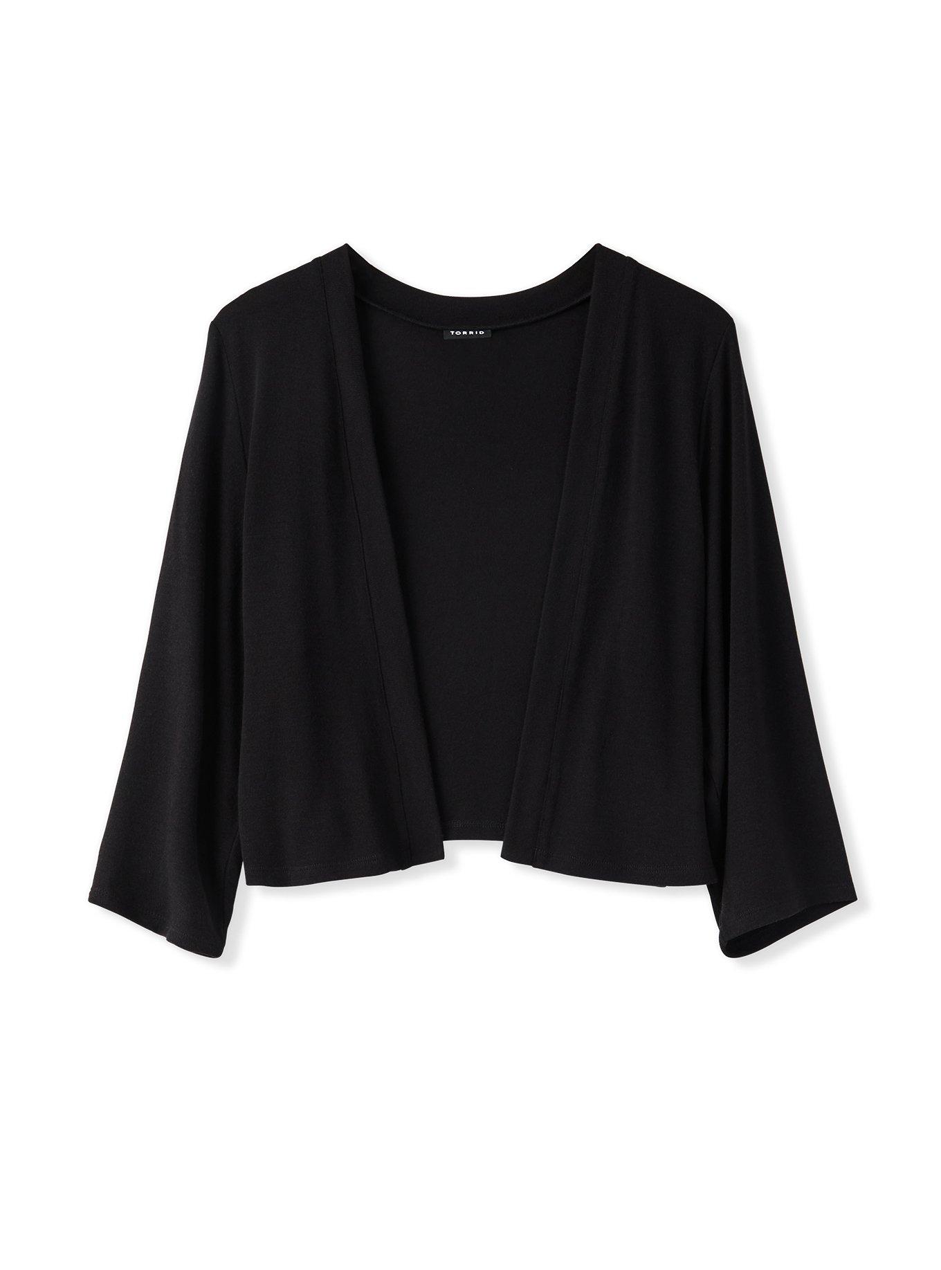 Black Open Front Shrug, DEEP BLACK, hi-res