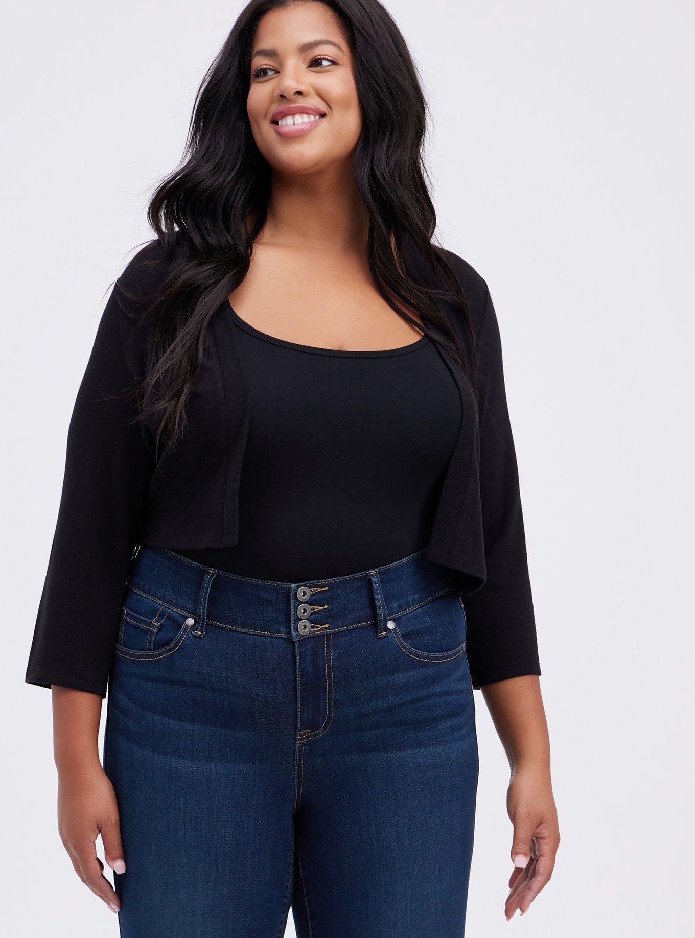 Black Open Front Shrug, DEEP BLACK, hi-res