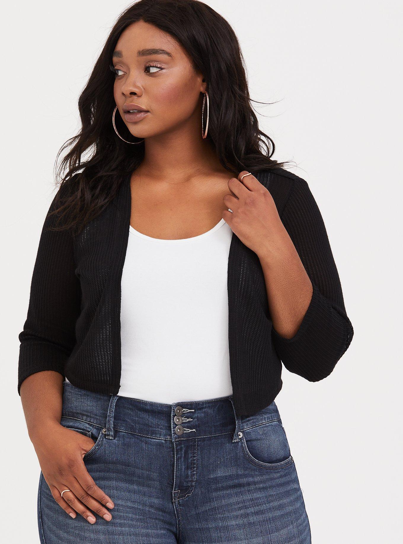 Black 3/4 Sleeve Shrug, NONEC, alternate