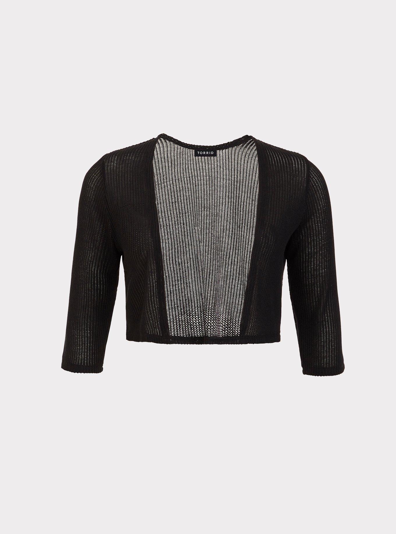 Black 3/4 Sleeve Shrug, NONEC, hi-res