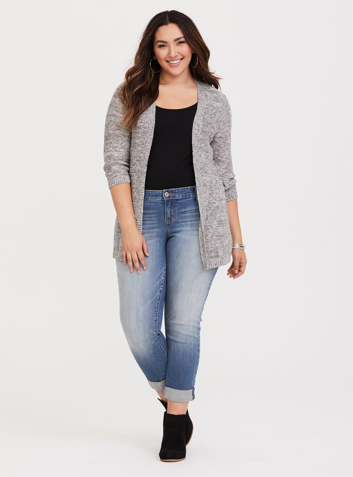 Plus Size - Grey Pointelle Knit Cardigan - Torrid