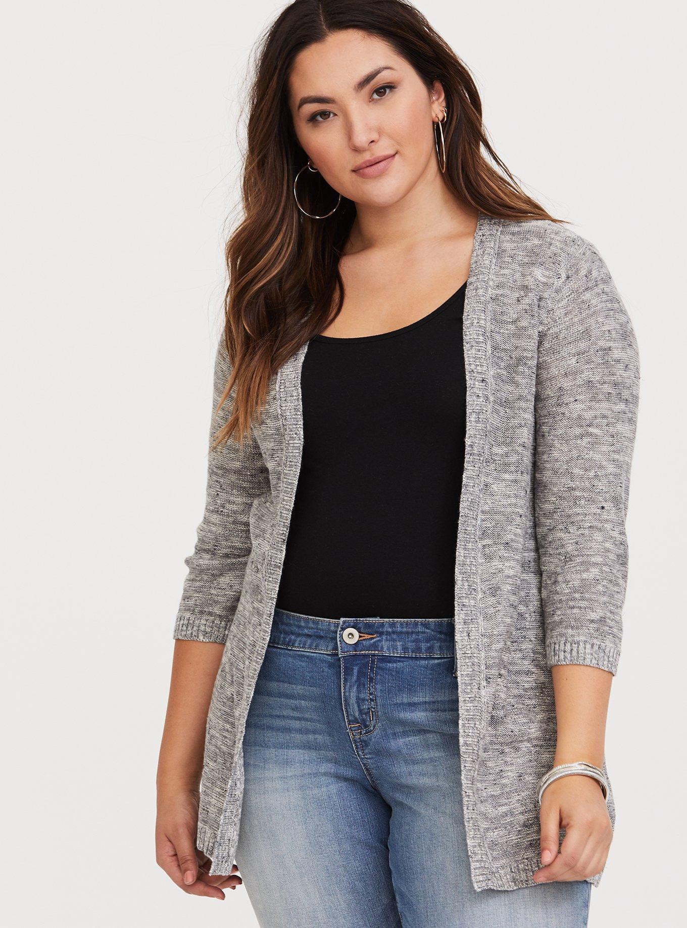 Plus Size - Grey Pointelle Knit Cardigan - Torrid