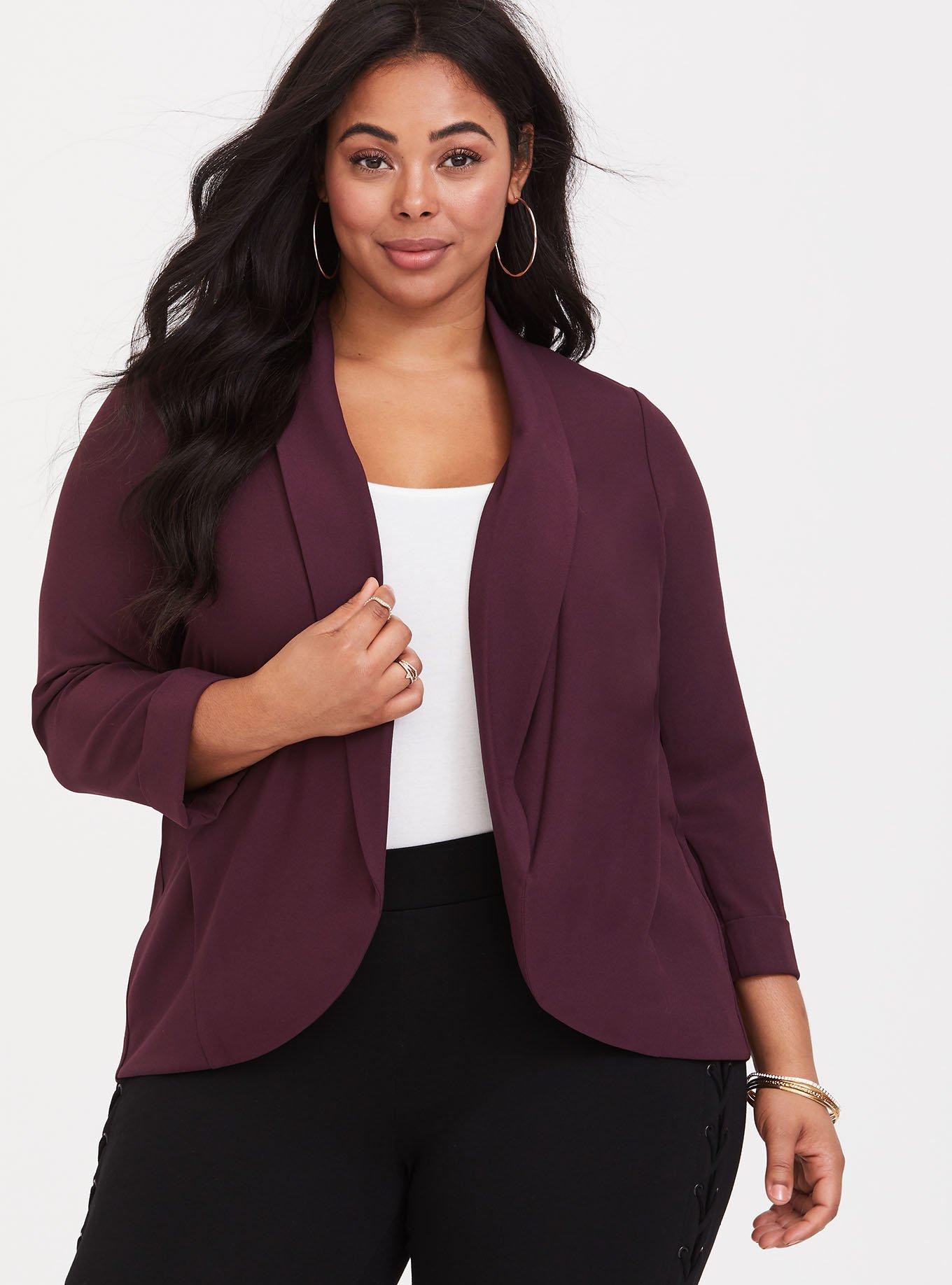 Burgundy Plus-Size Jackets & Blazers