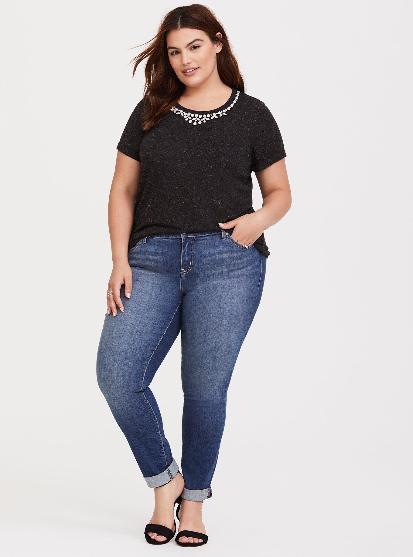 Rhinestone plus size tops sales