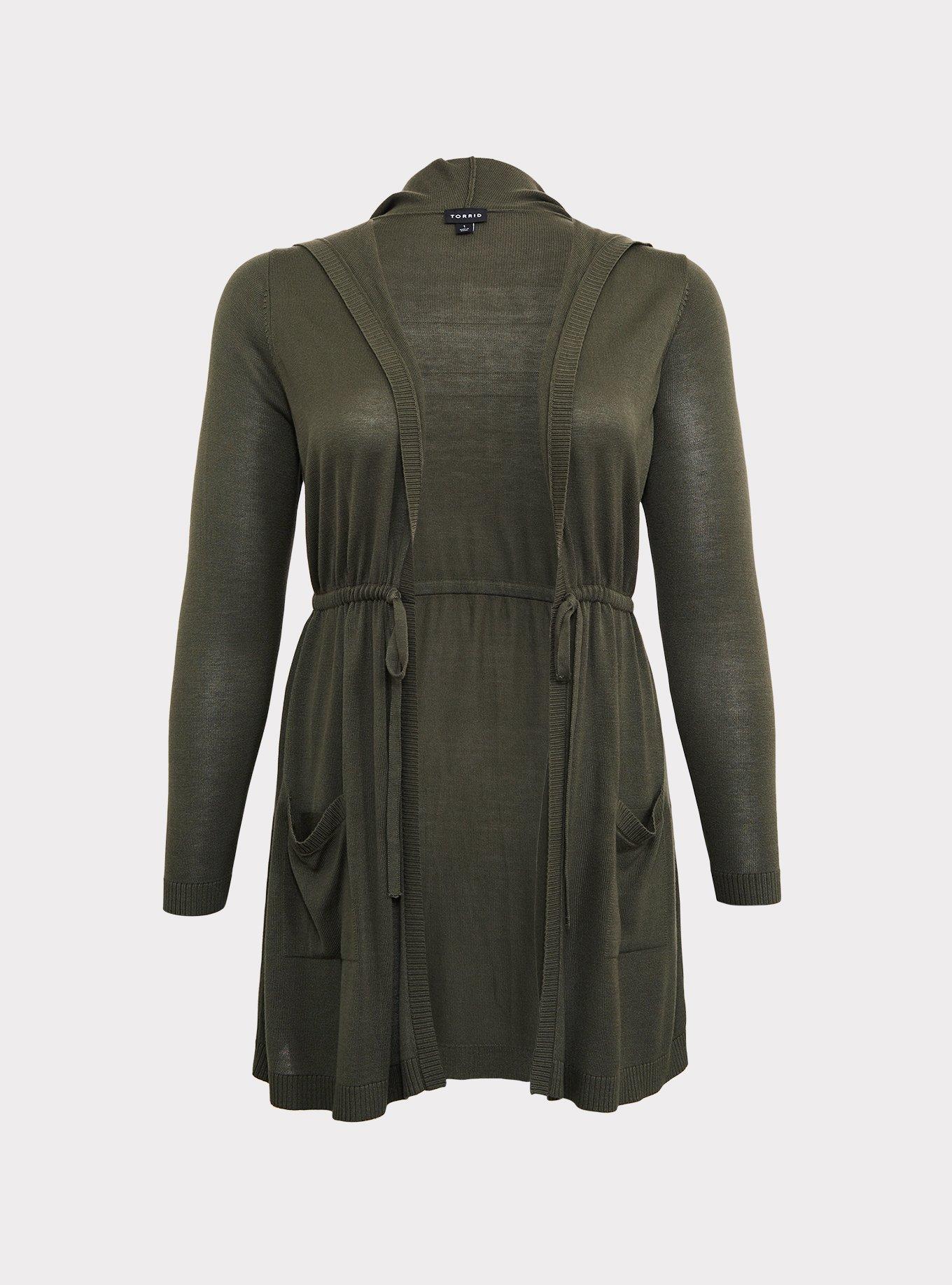 Anorak Hooded Cinch Waist Sweater, OLIVE, hi-res