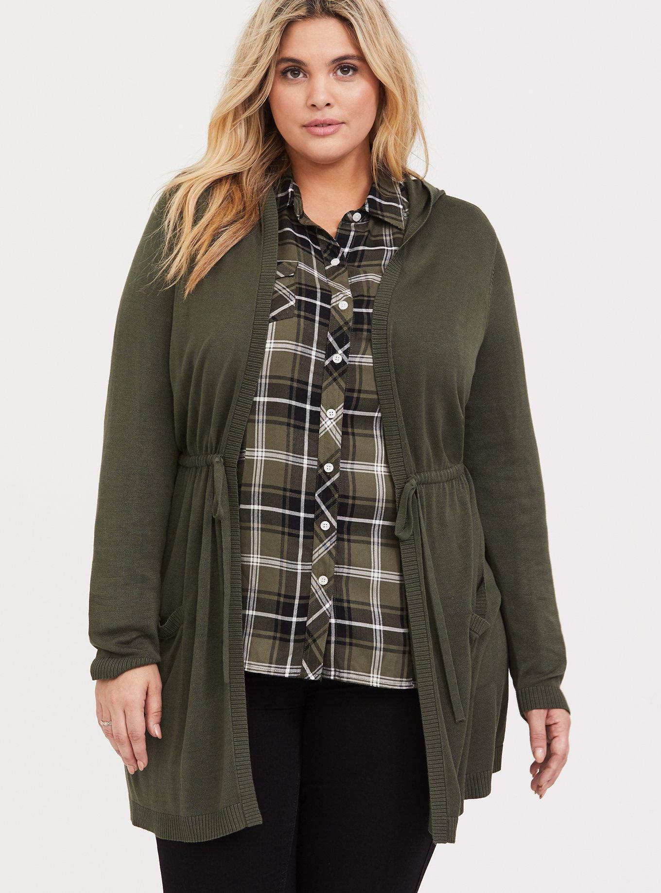 Anorak Hooded Cinch Waist Sweater, OLIVE, hi-res