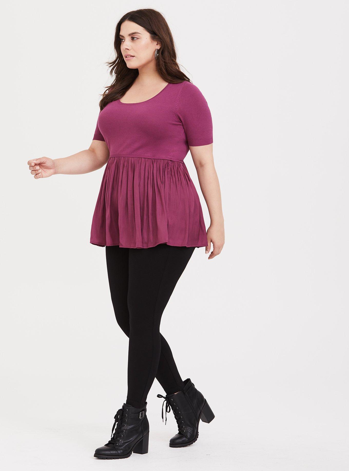 Plus Size Violet Knit to Woven Babydoll 2fer Tee, NONEC, alternate