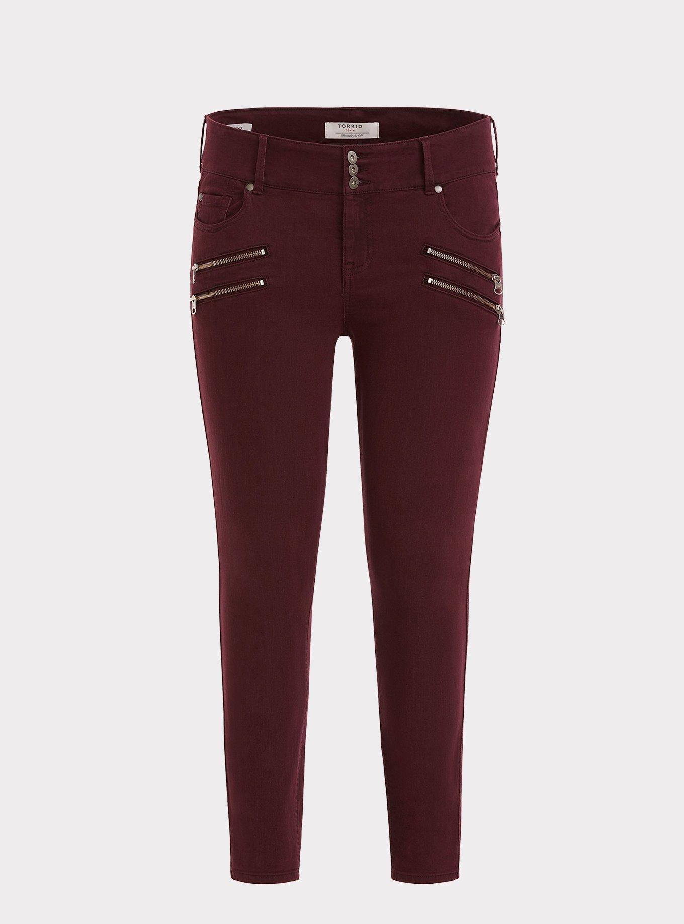 Plus Size Whiskered Print Jeggings - Burgundy