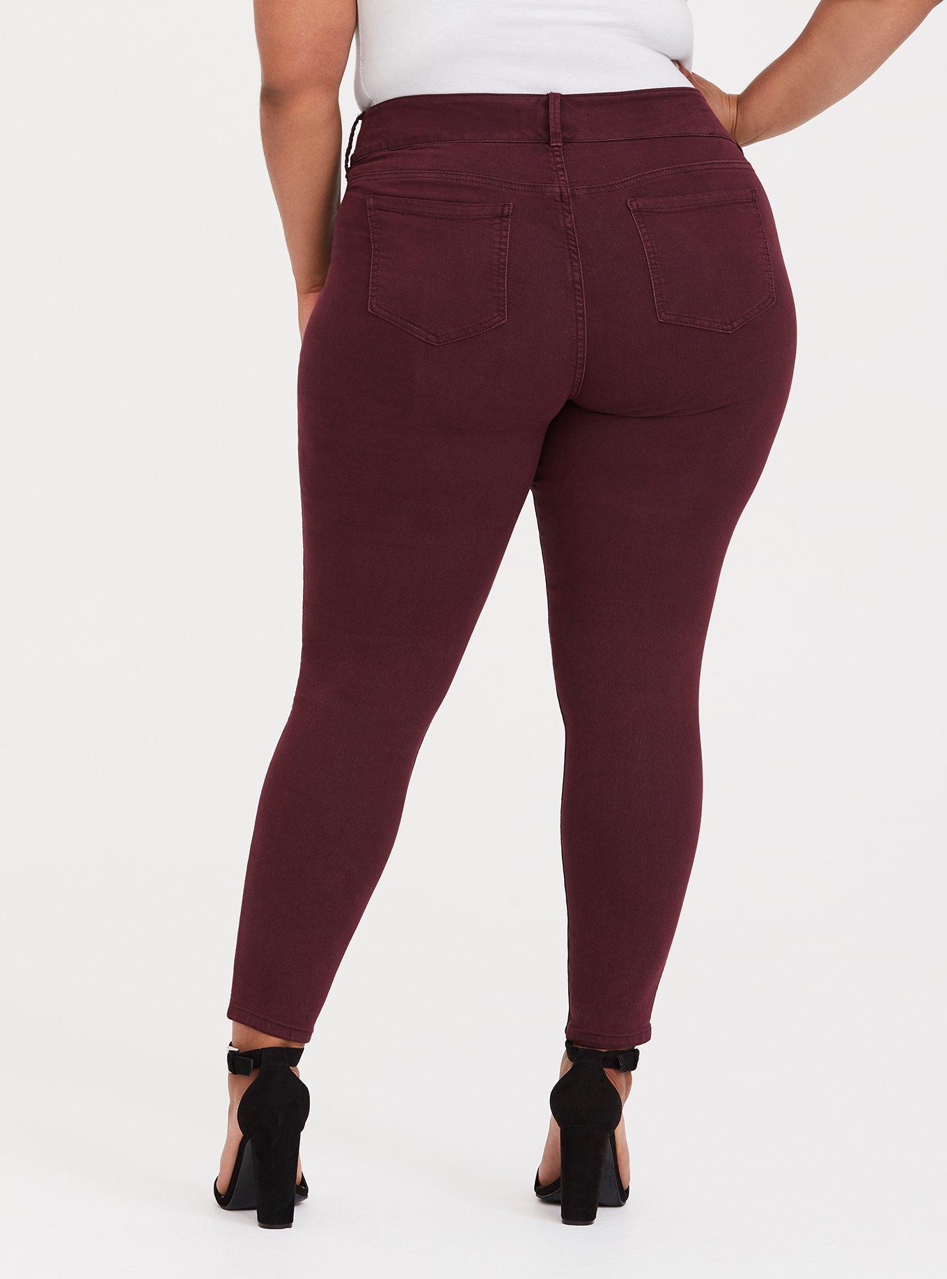 Womens Plus Size Cotton Jeans Look Skinny Jeggings Stretch Pants Burgundy XL  New 